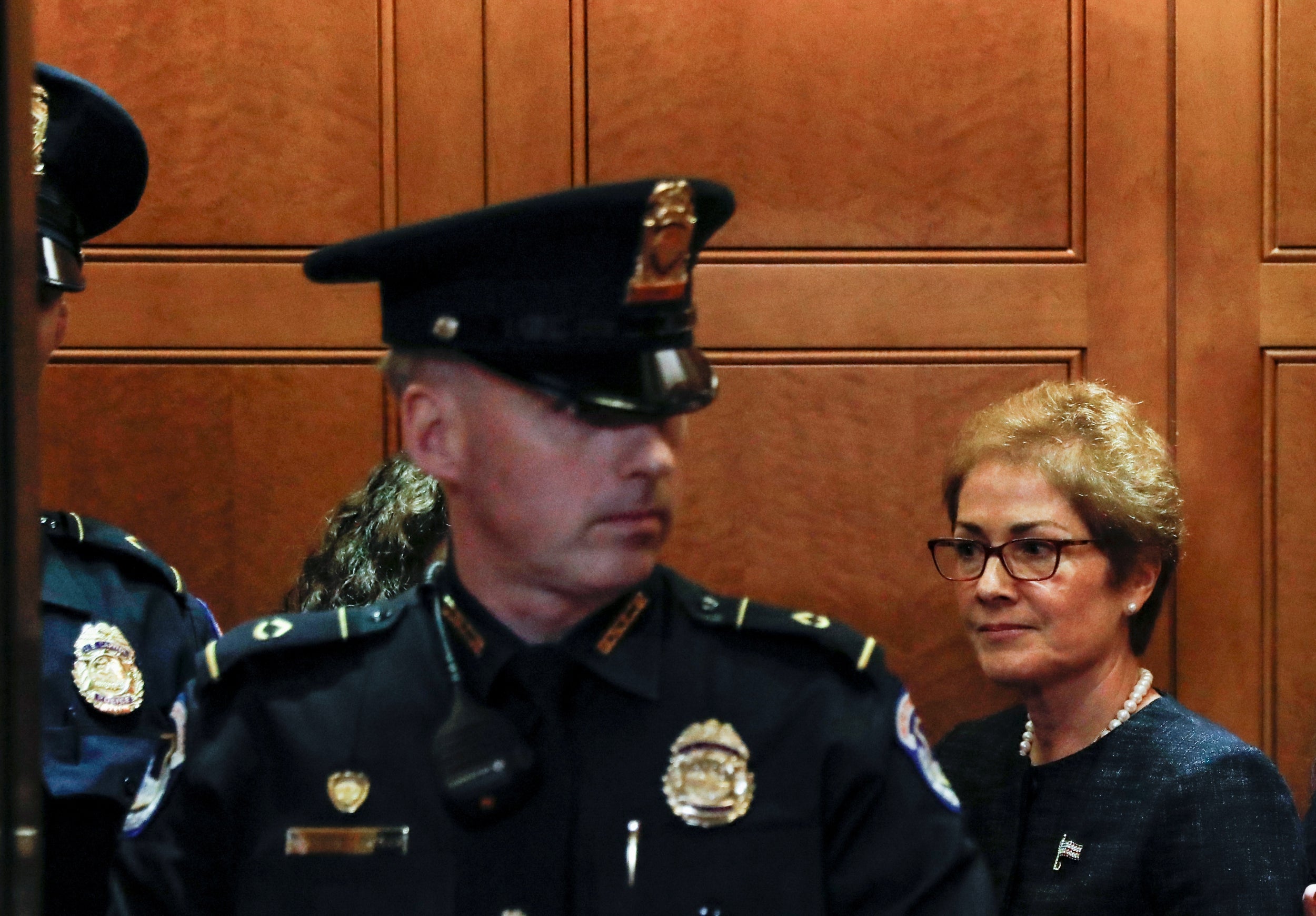 Marie Yovanovitch, the former US ambassador to Ukraine, leaving the Capitol building after testifying in the impeachment hearings