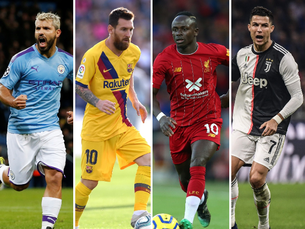 A collated image of Sergio Aguero, Lionel Messi, Sadio Mane and Cristiano Ronaldo
