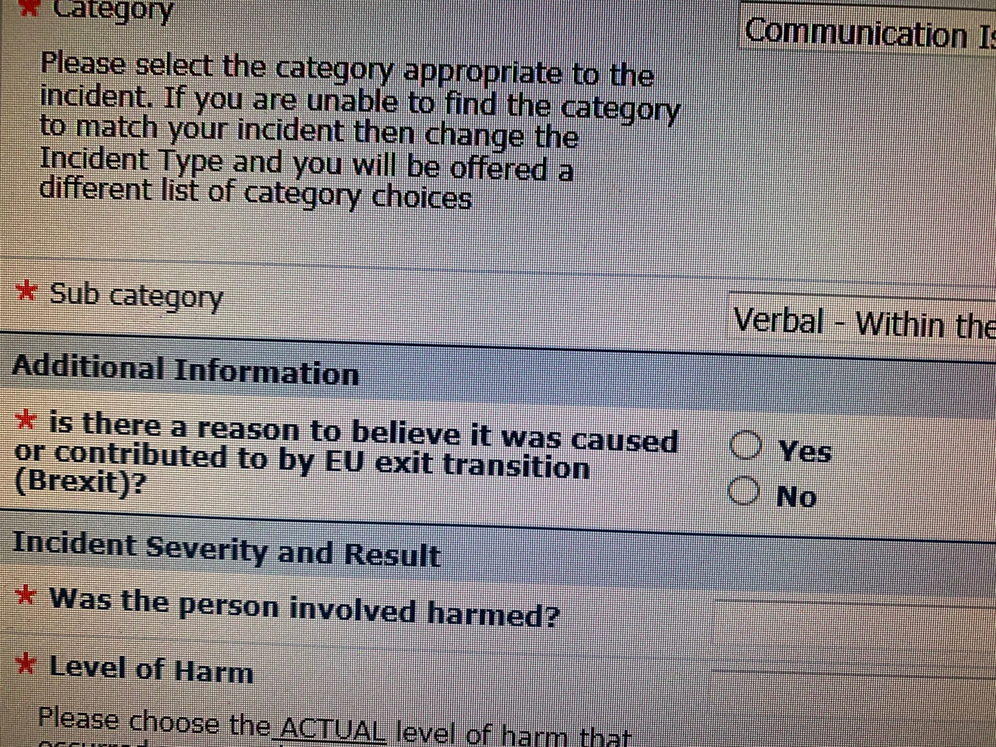 Hospital staff must report whether safety incidents are caused by Brexit