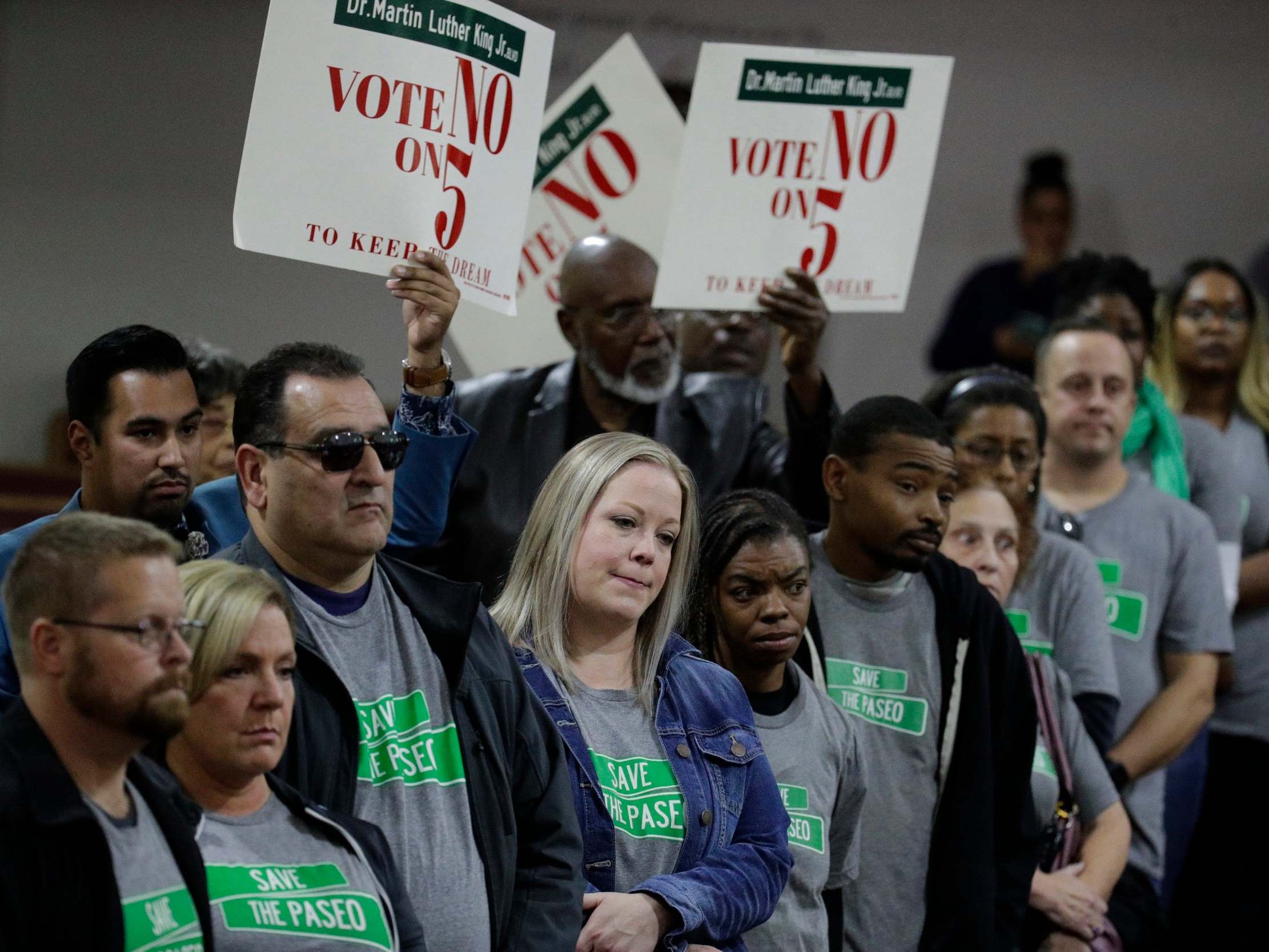 Campaigners for "Save the Paseo" protest at Paseo Baptist Church in Kansas City