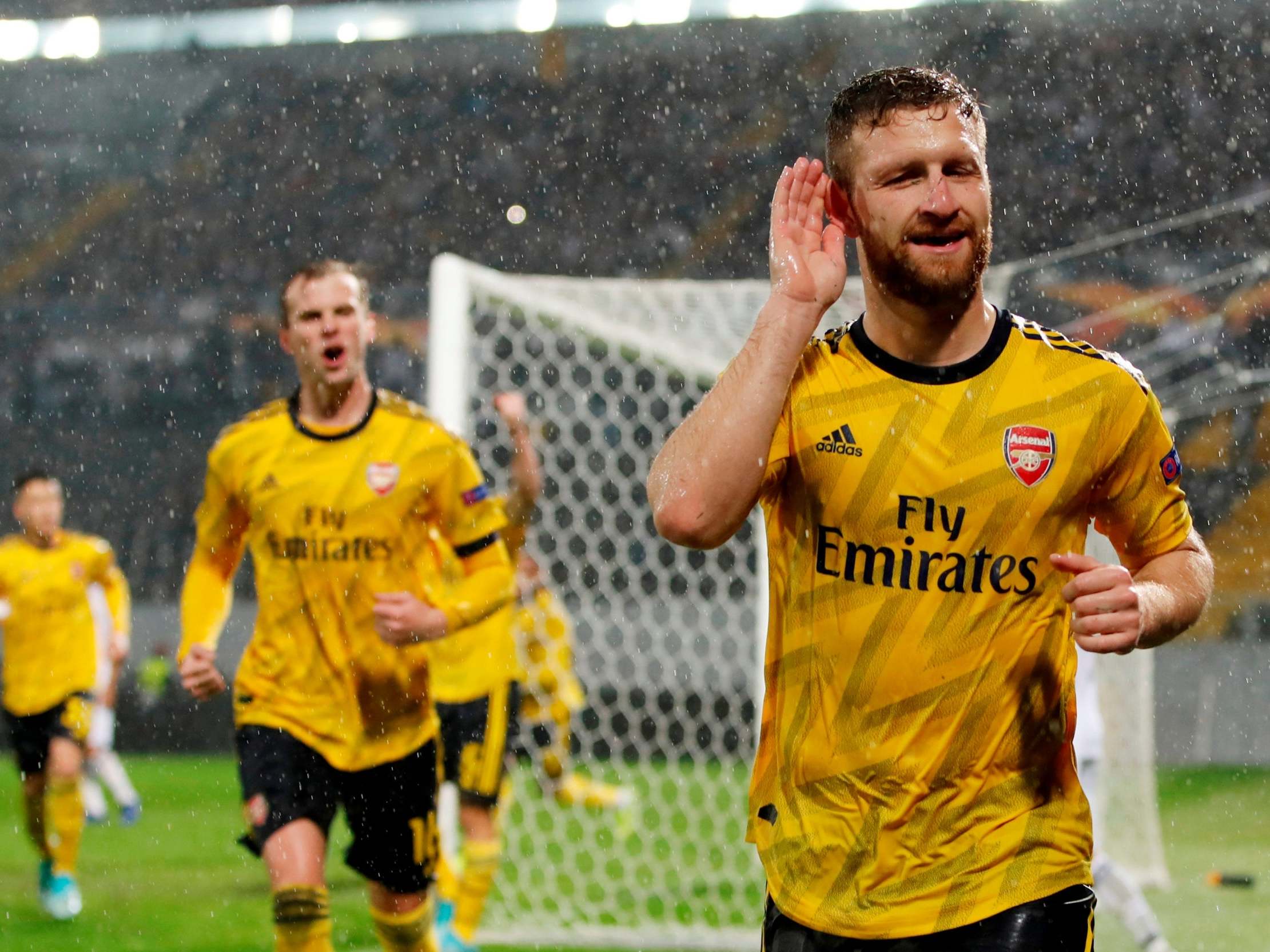 Arsenal's Shkodran Mustafi celebrates scoring their first goal