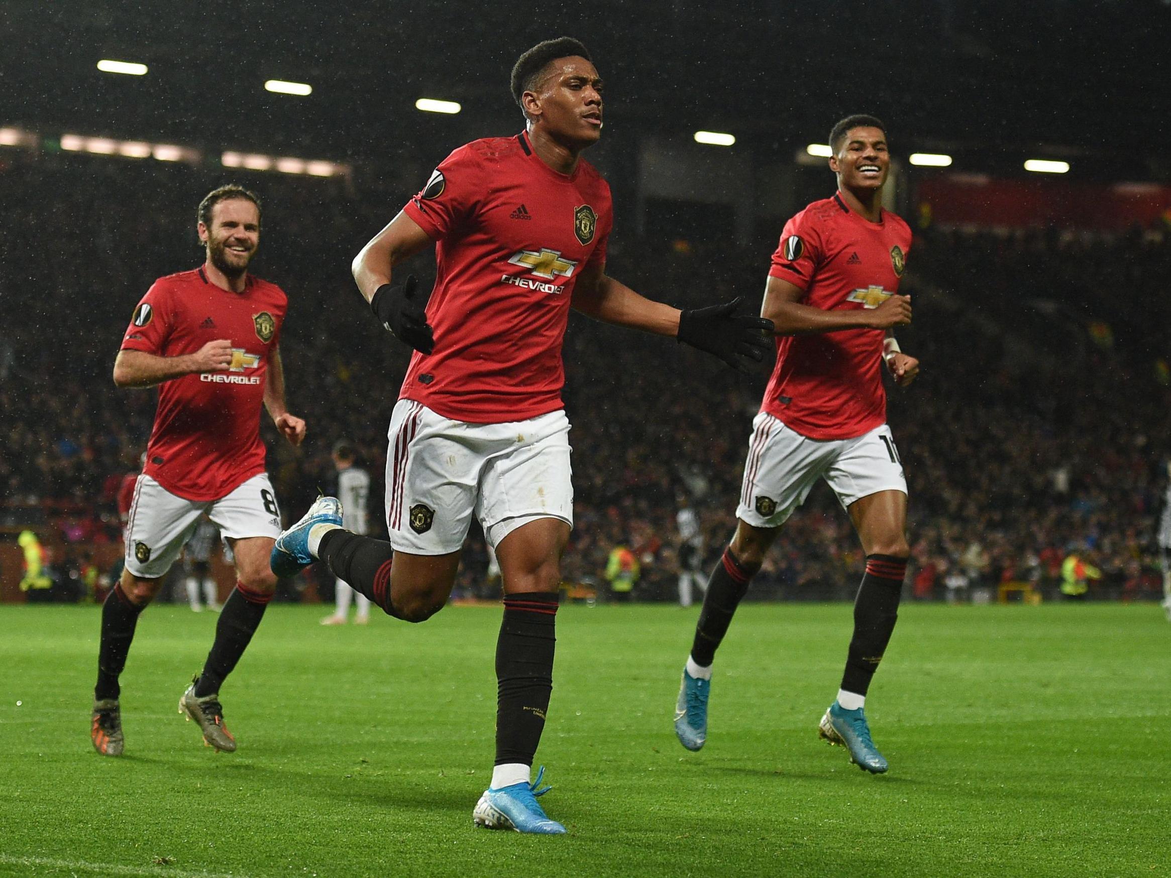 Anthony Martial celebrates scoring Manchester United's second goal