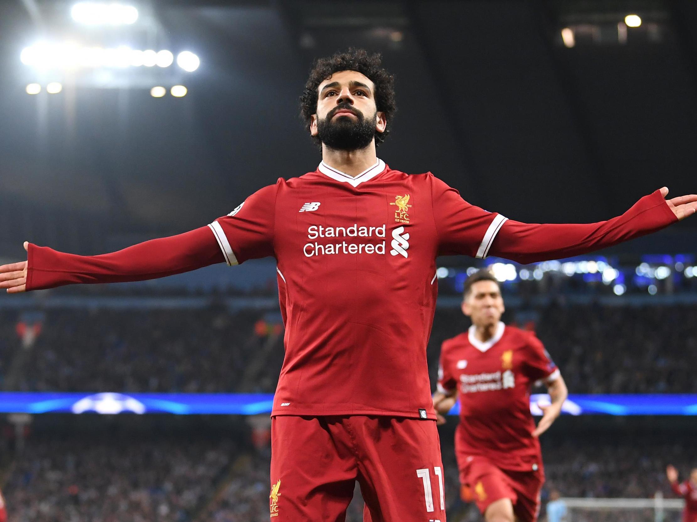 Mohamed Salah of Liverpool celebrates after scoring