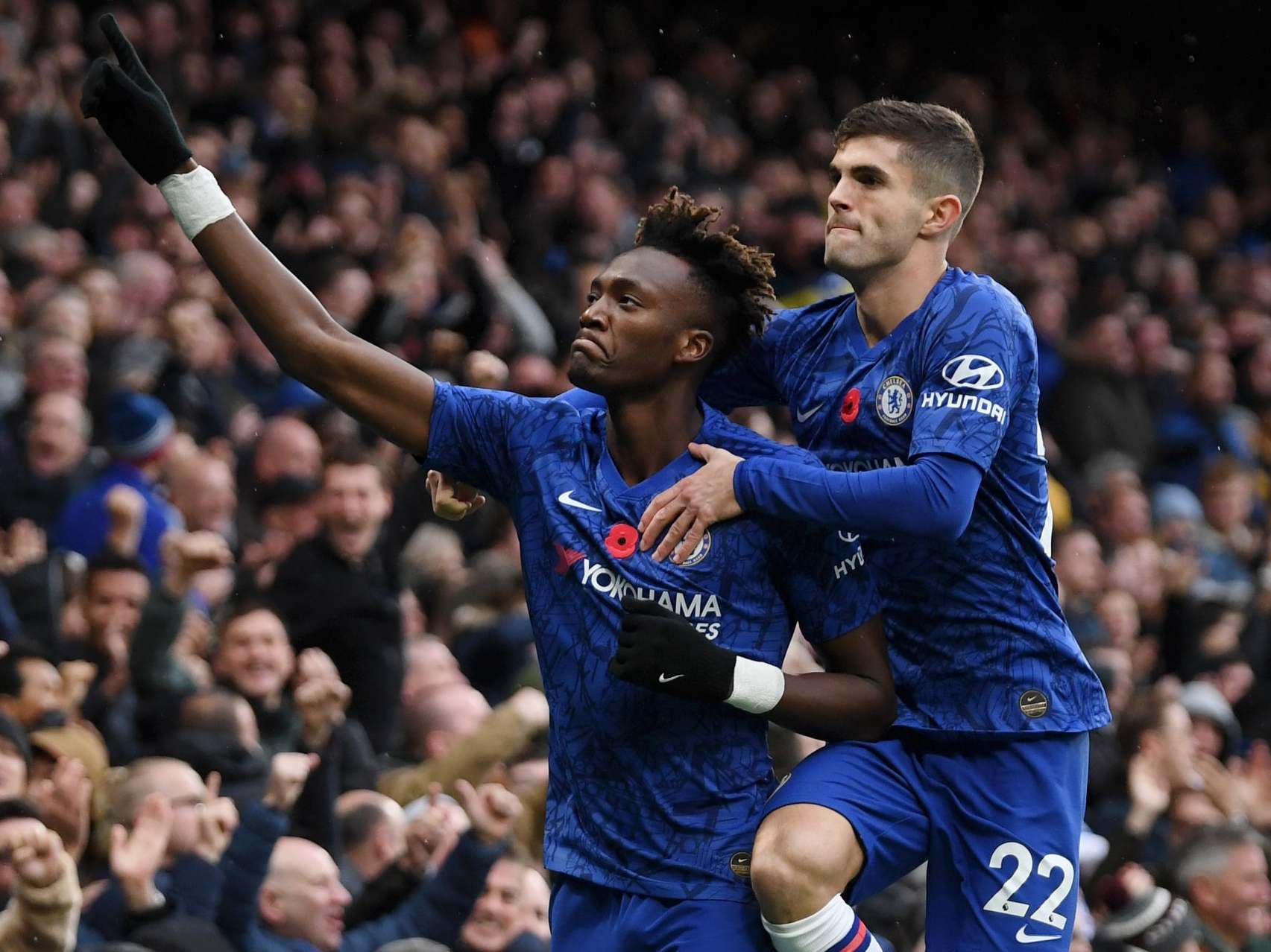 Tammy Abraham of Chelsea celebrates after scoring