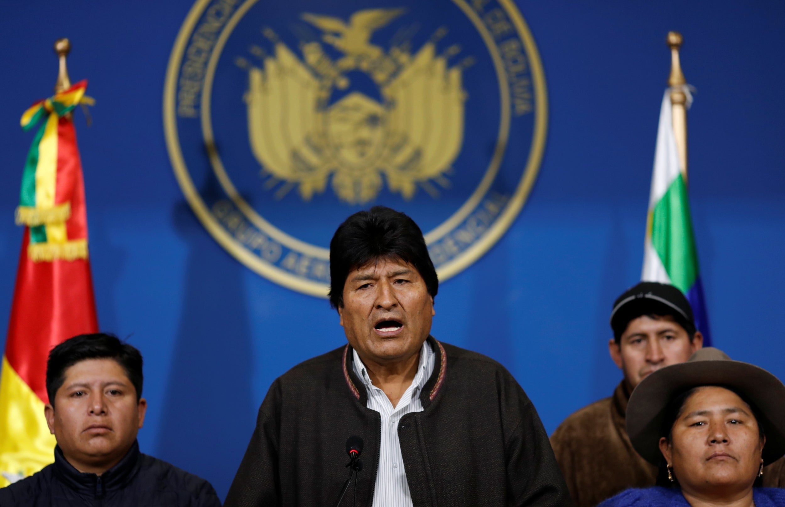 Bolivia’s President Evo Morales addresses the media