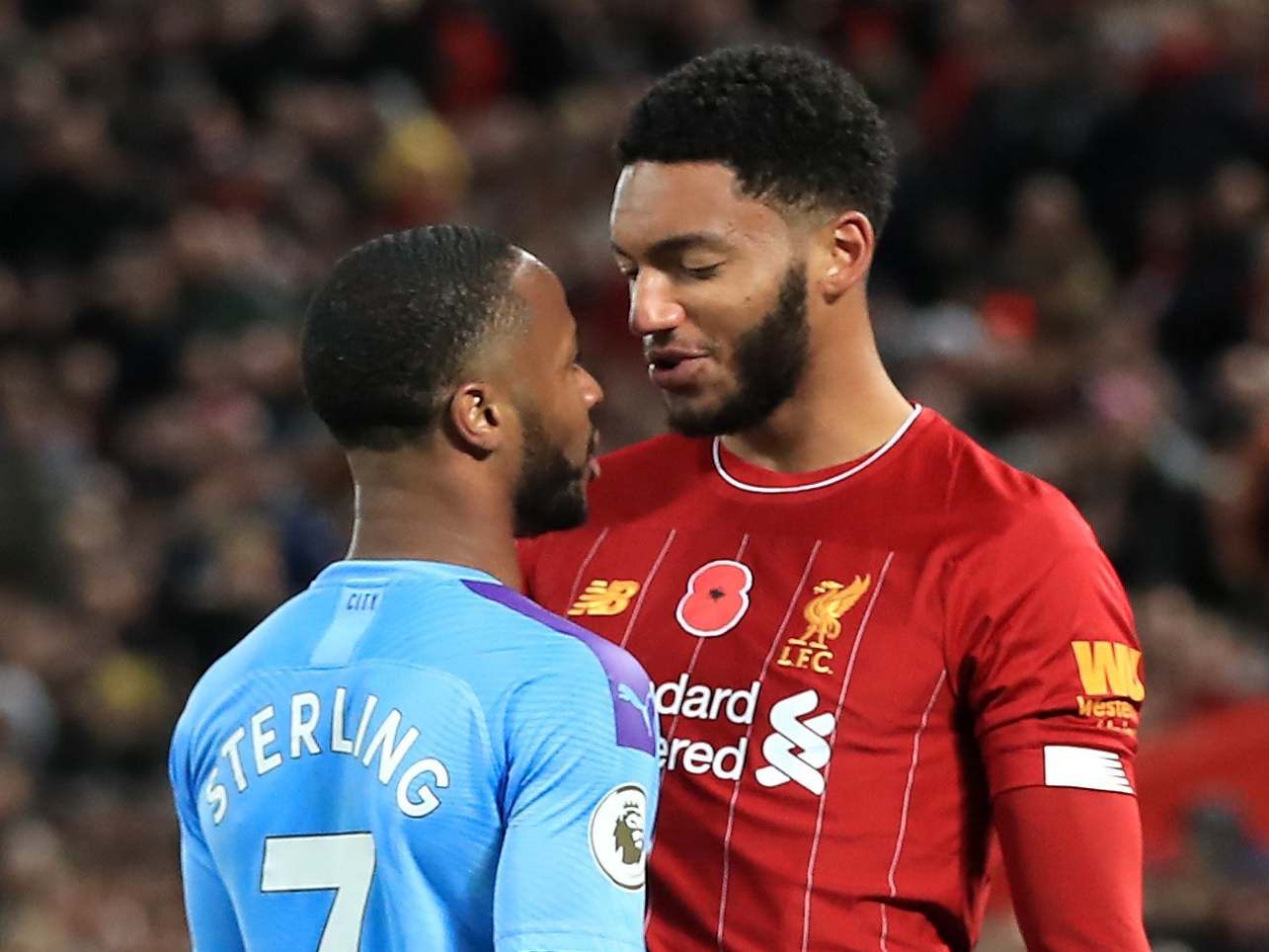 Sterling and Gomez confront each other at Anfield