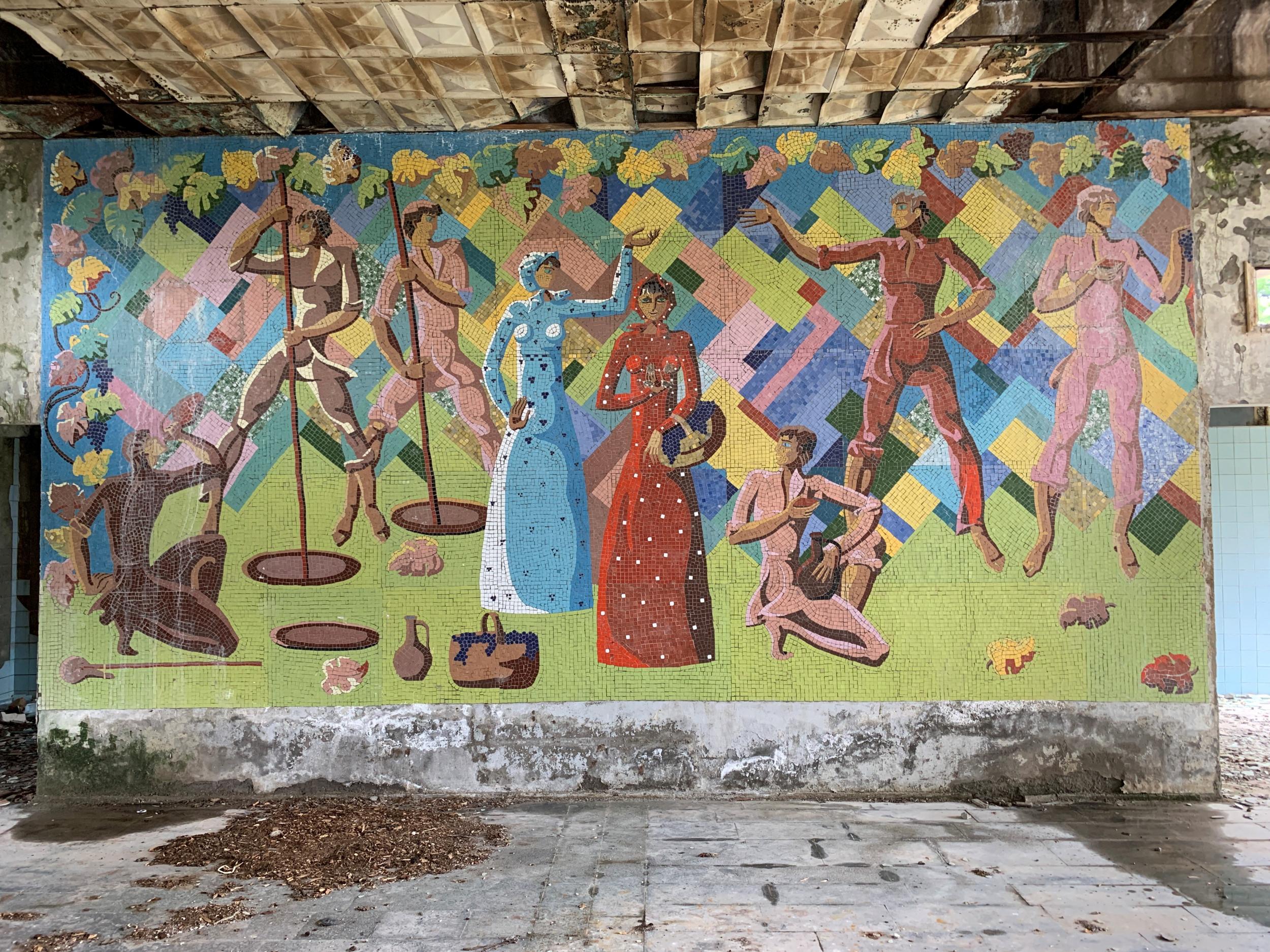 A soviet mosaic in an abandoned sparkling wine factory in Terjola