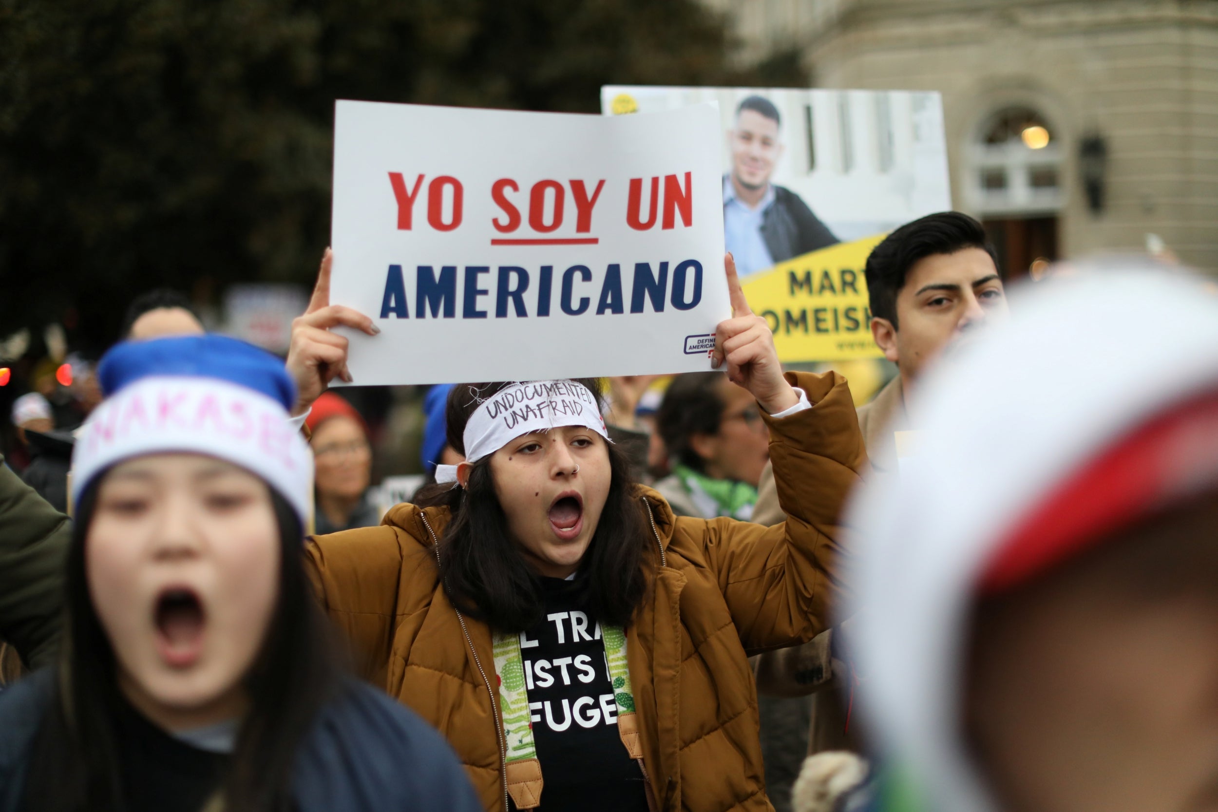 Protesters demonstrating in front of the Supreme Court as justices debate the Deferred Action for Childhood Arrivals programme