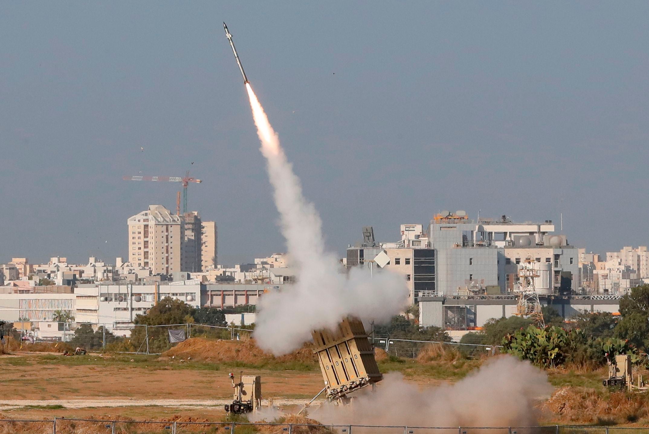 An Israeli missile is launched from the Iron Dome defence system the southern city of Ashdod