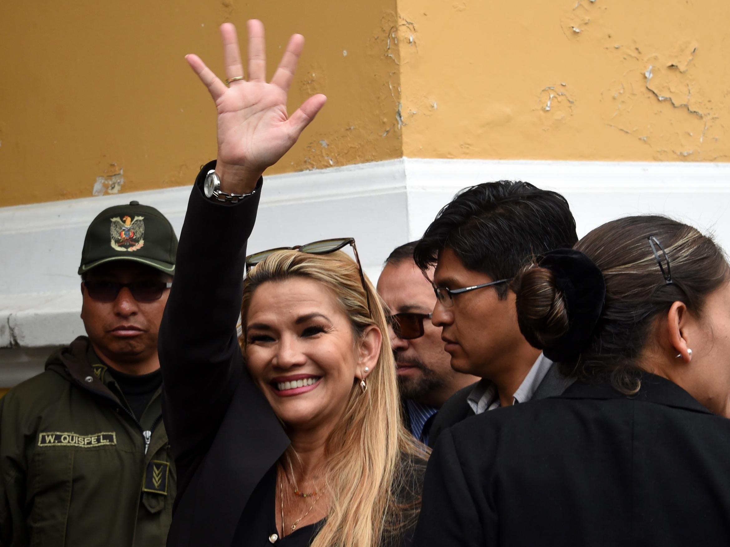 Jeanine Anez arrives at the Congress building in La Pa on Tuesday