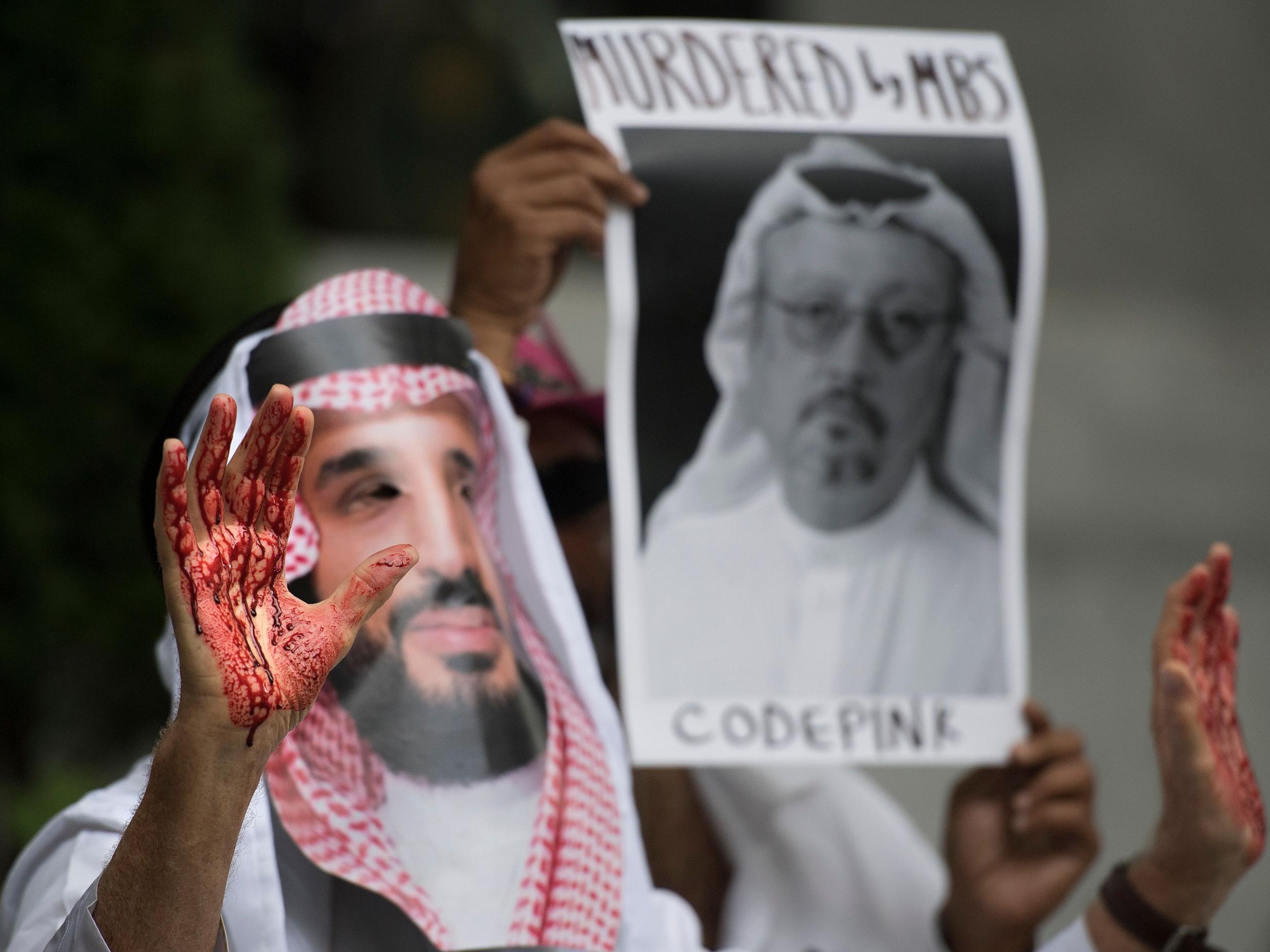 Activists demanding justice for then missing Saudi journalist Jamal Khashoggi in Washington in October 2018