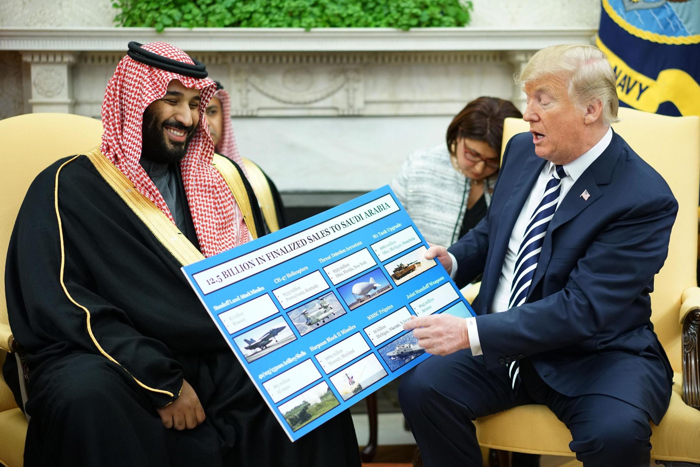 Saudi Crown Prince Mohammed bin Salman meets Donald Trump in the Oval Office in March 2018