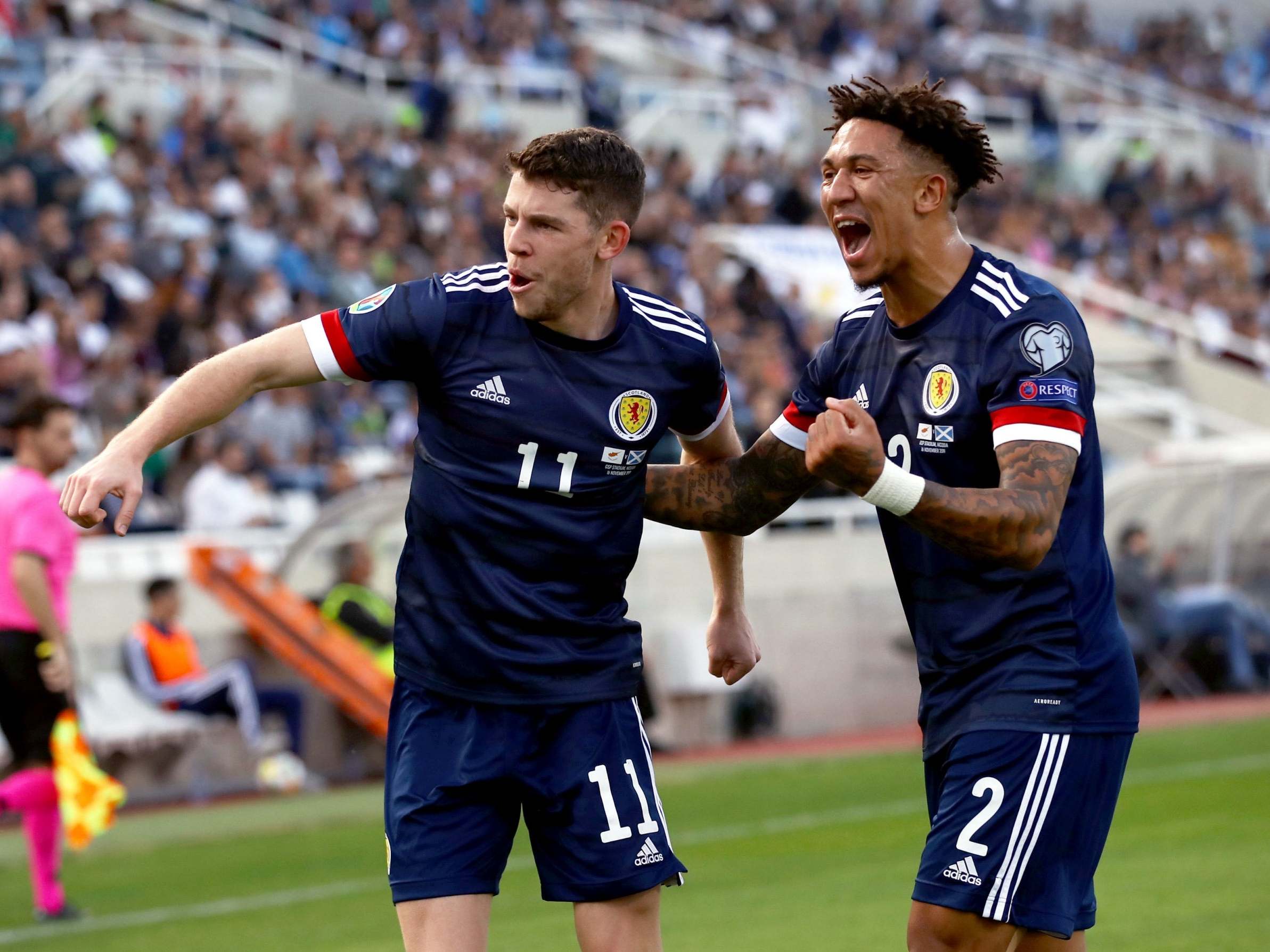 Ryan Christie celebrates scoring Scotland's opener in Nicosia