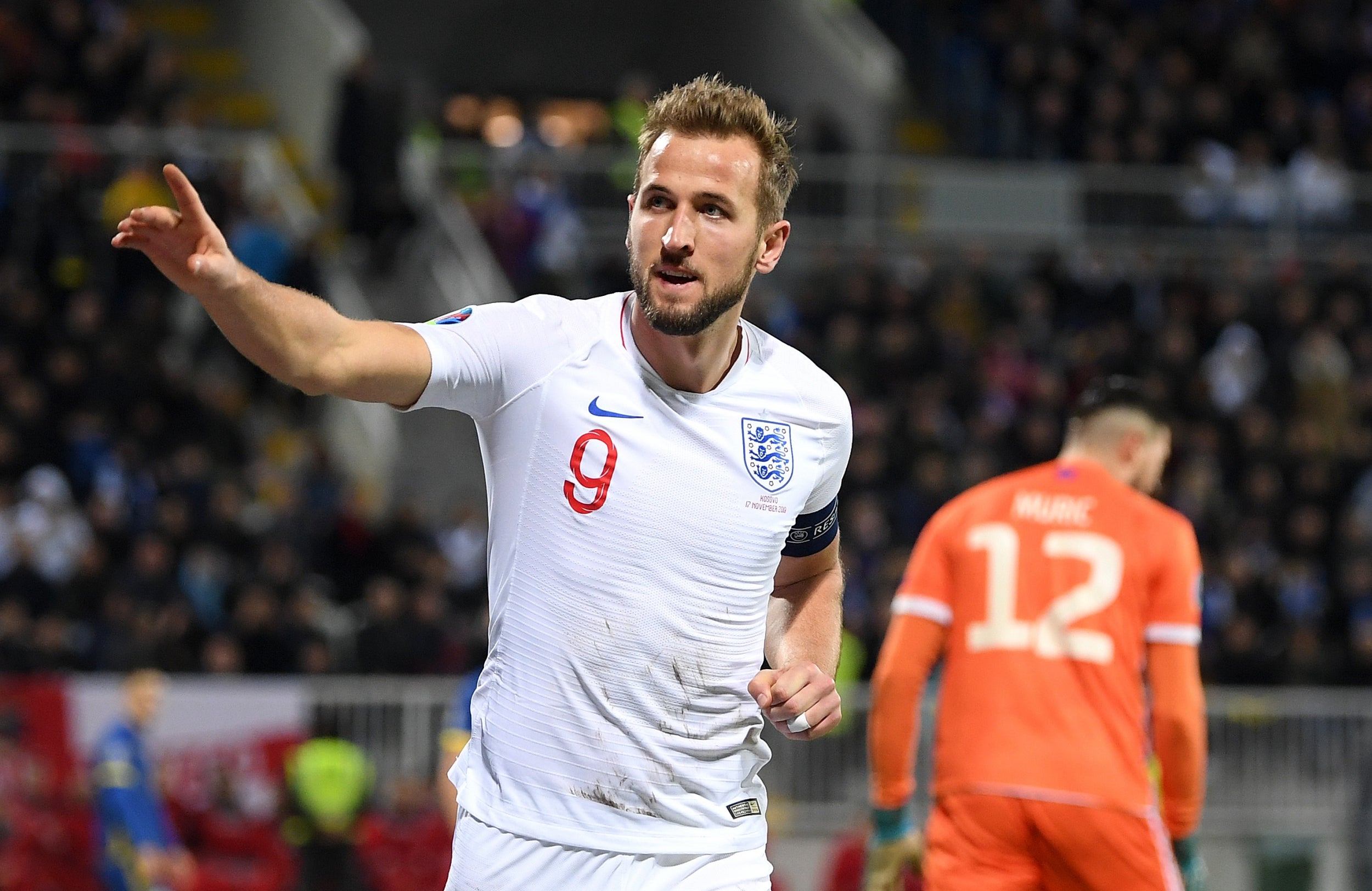 Harry Kane celebrates scoring for England (Getty)