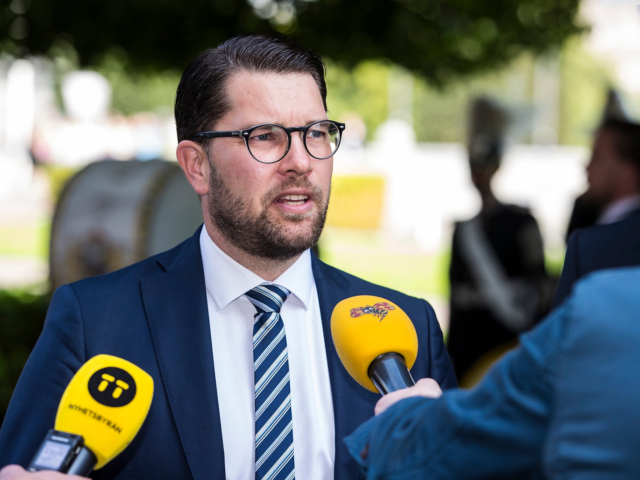 Akesson arrives at the Swedish Parliament House for the opening of the new parliamentary session