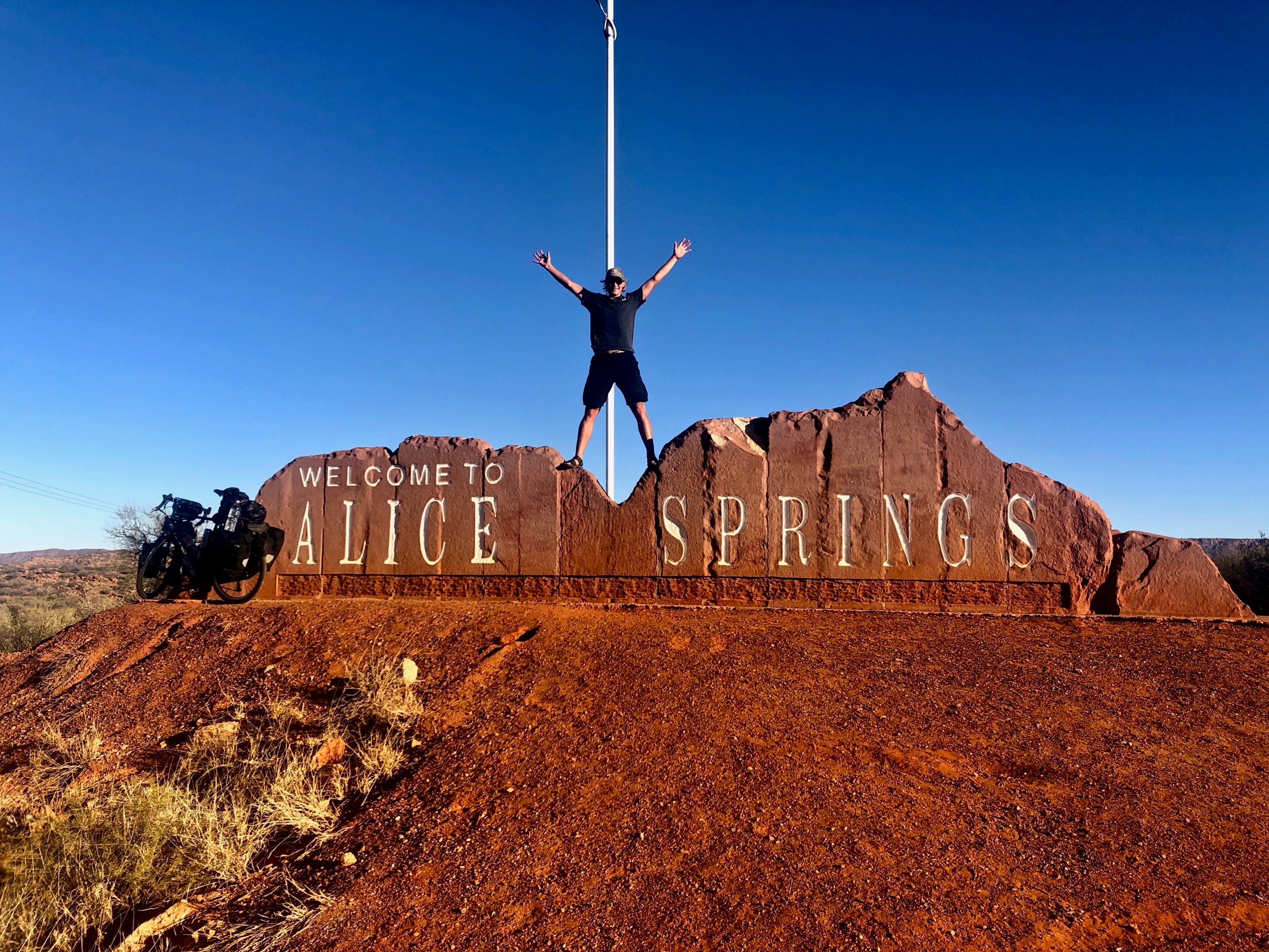 On arriving in Australia, Stewart decided to ride straight through the outback