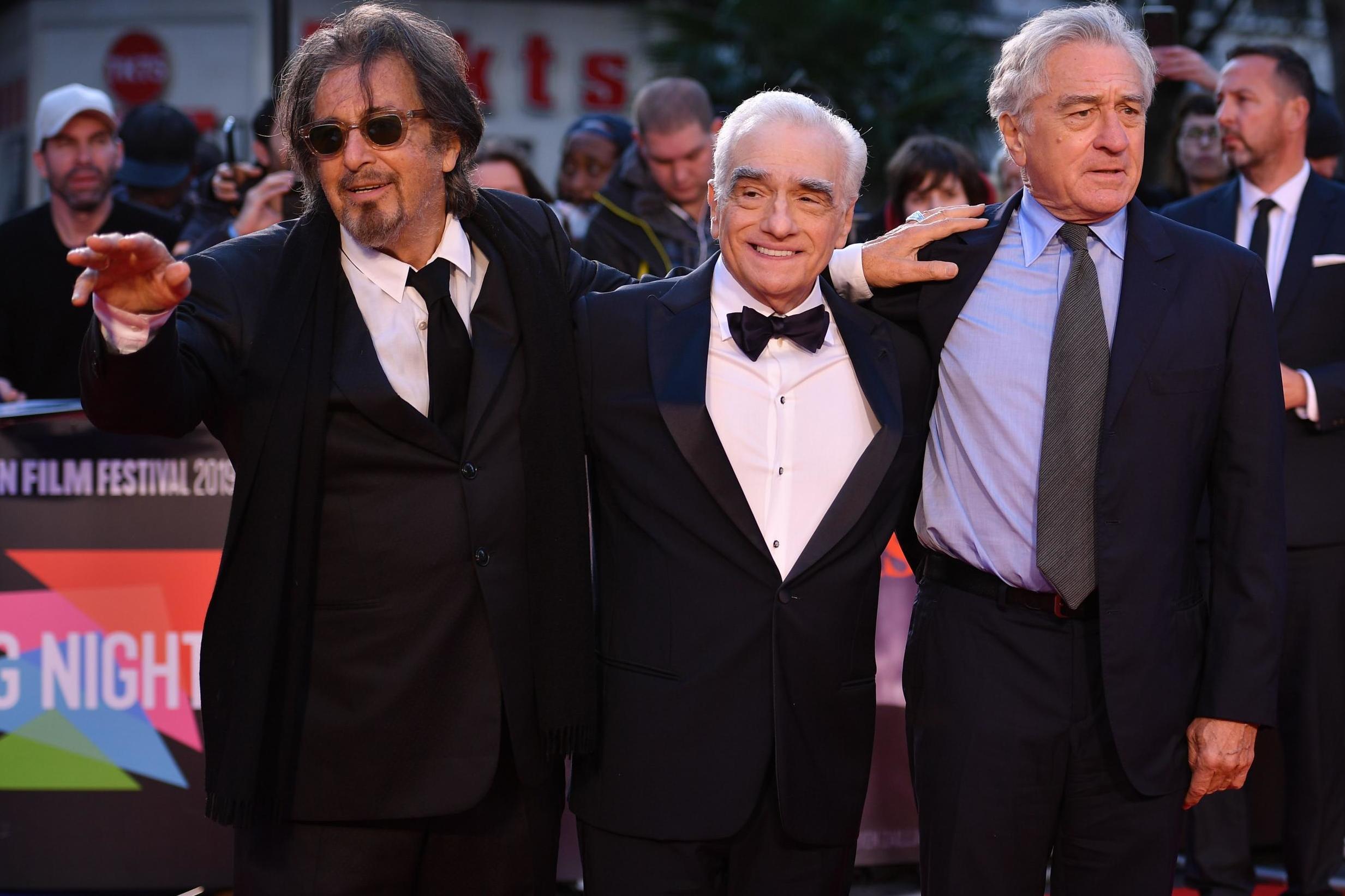 Pacino, Scorsese and De Niro attend the international premiere of ‘The Irishman’ at the BFI London Film Festival on 13 October 2019 (AFP/Getty)