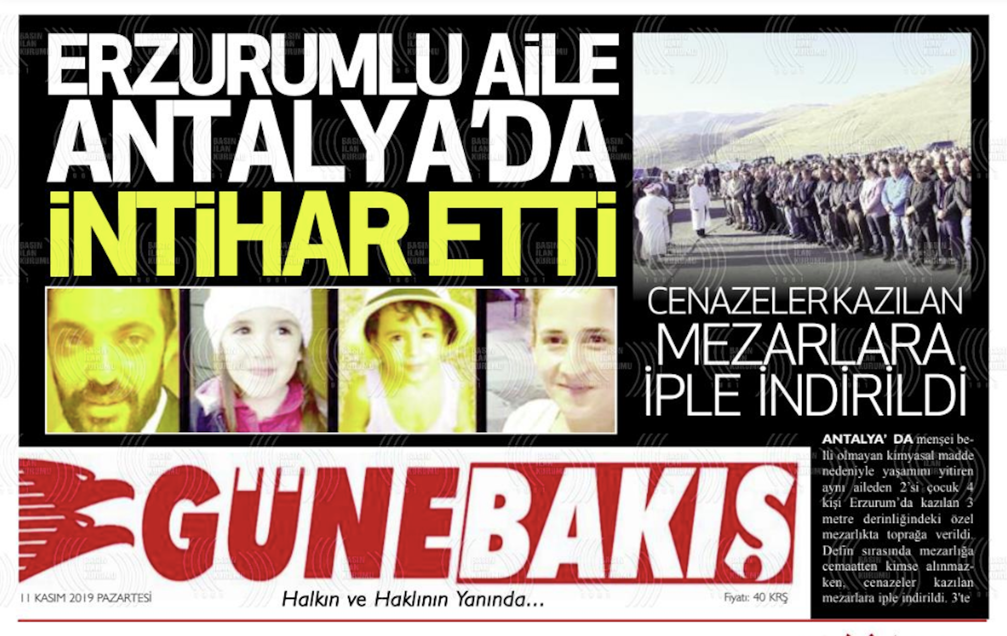 A Turkish newspaper reports on the apparent suicide of an entire family of four in Antalya