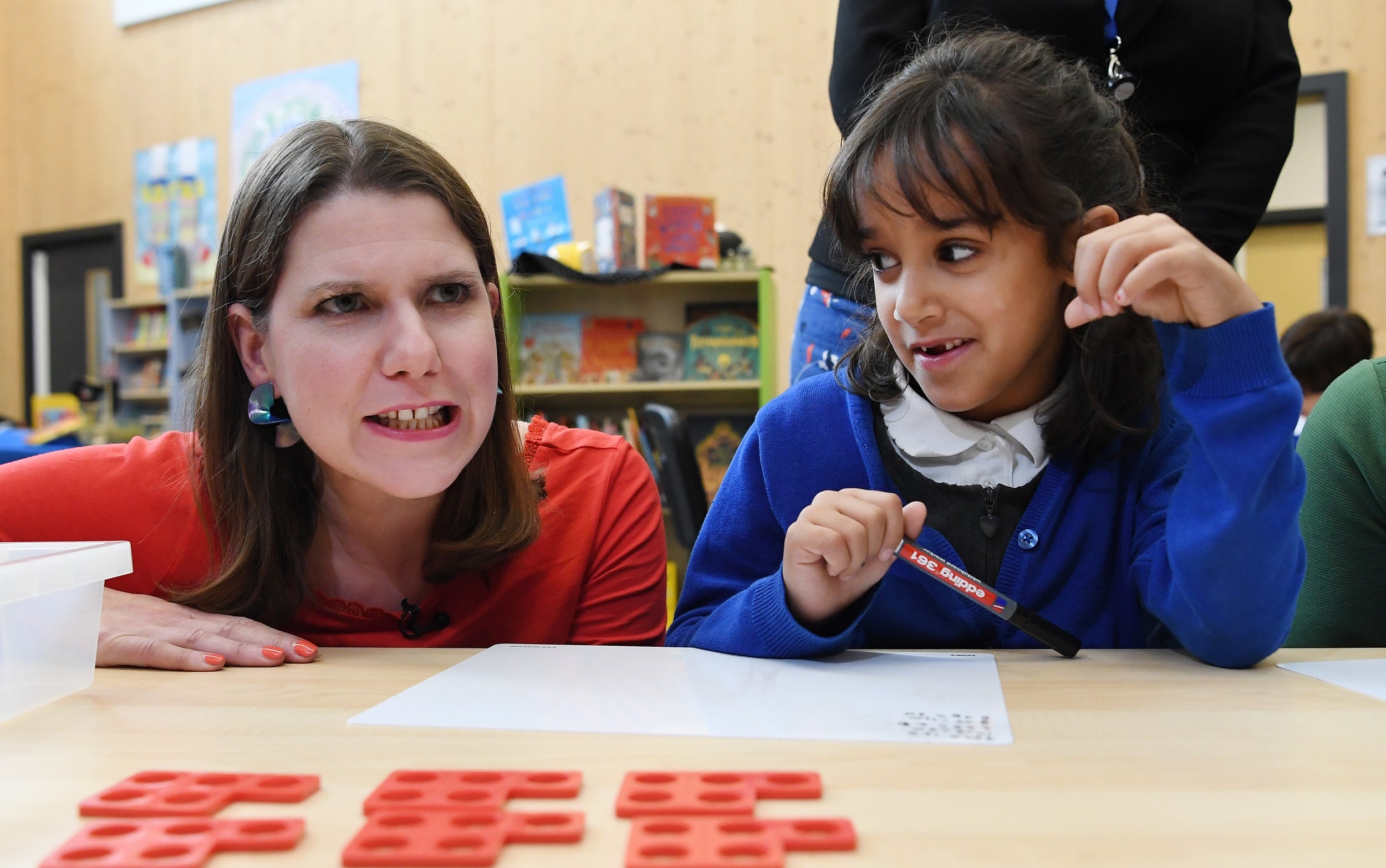 The Lib Dem leader visits a primary school in Cambridge