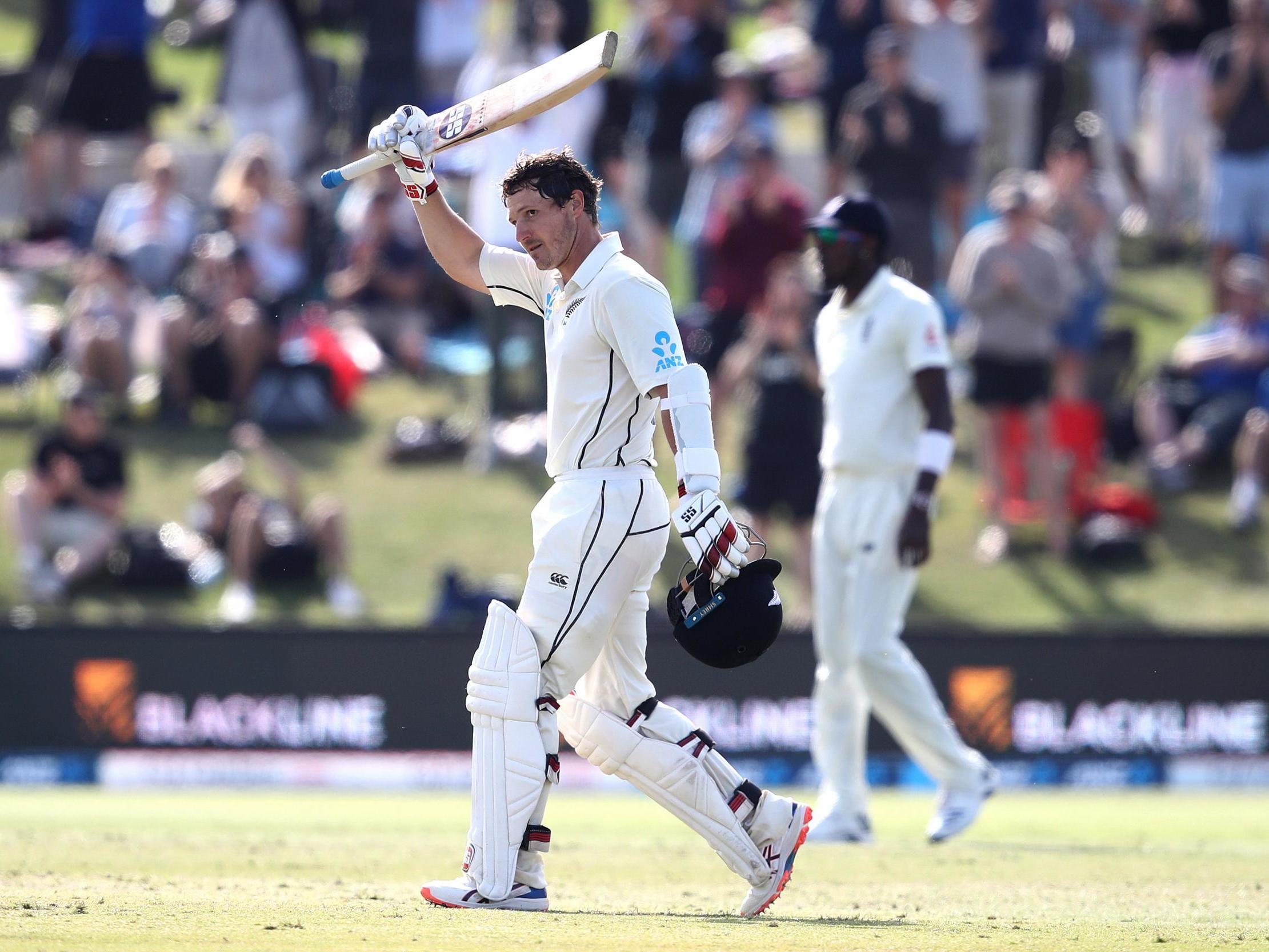 BJ Watling celebrates reaching his century on day three of the first Test