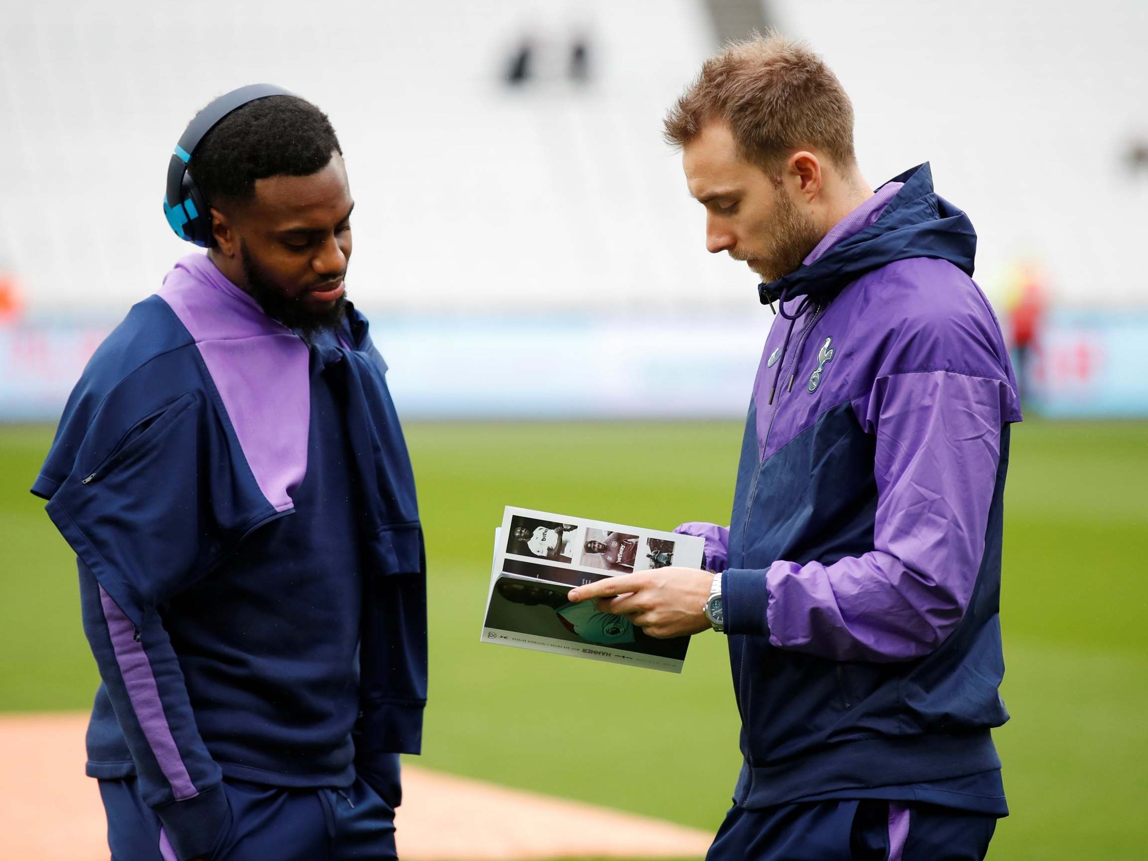 Christian Eriksen before kick-off at West Ham's London Stadium