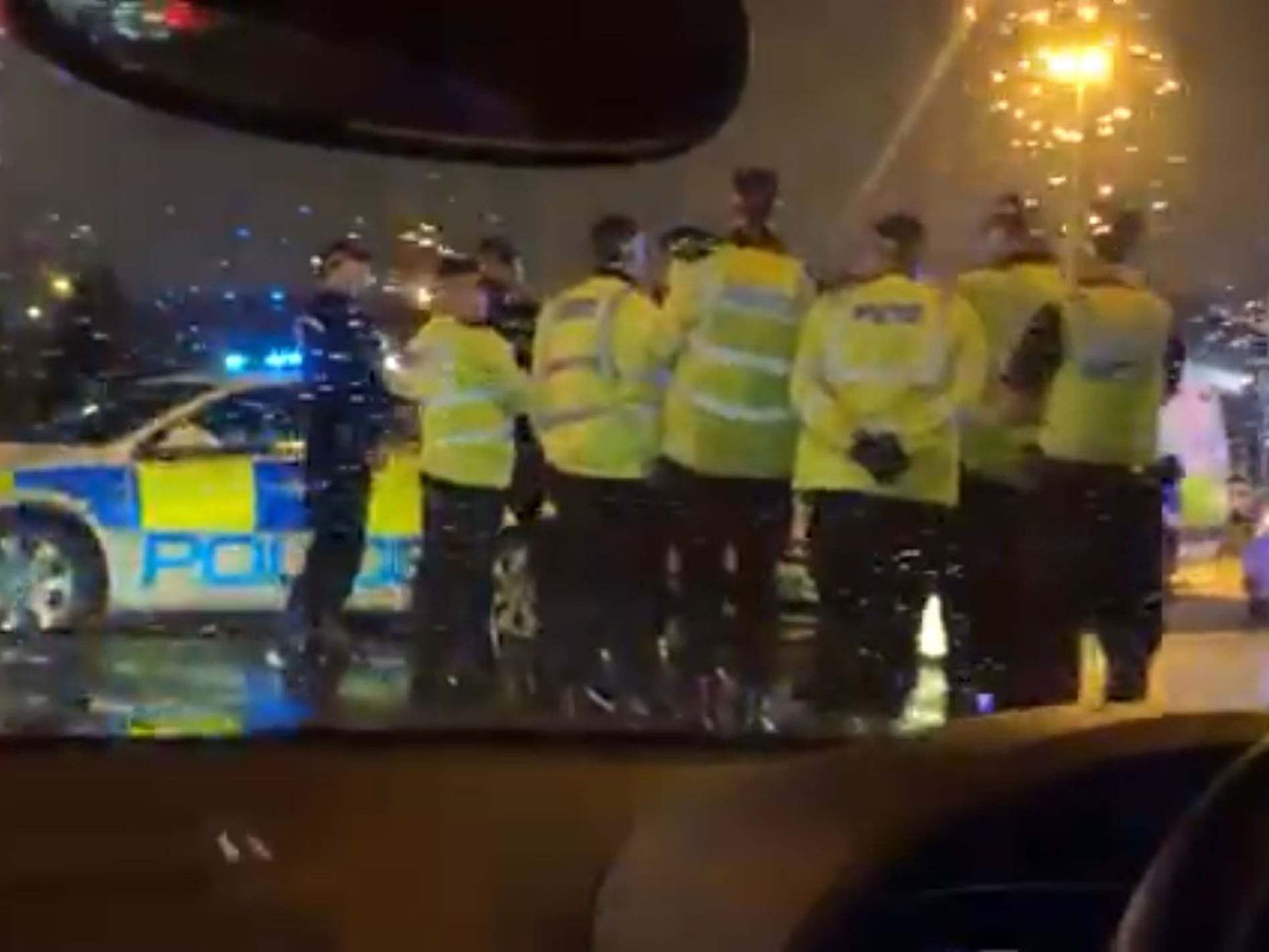 Police officers outside the Star City cinema in Birmingham after a large brawl broke out (PA)