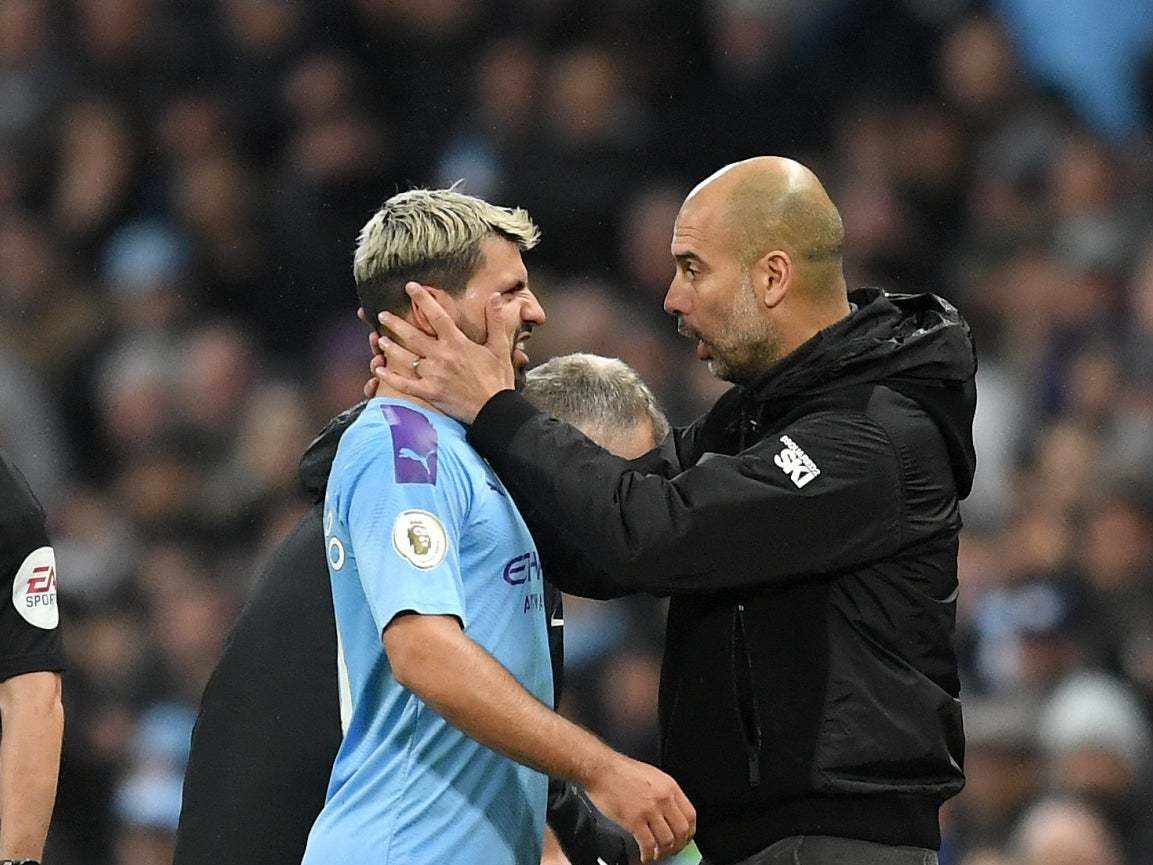 Pep Guardiola consoles Sergio Aguero