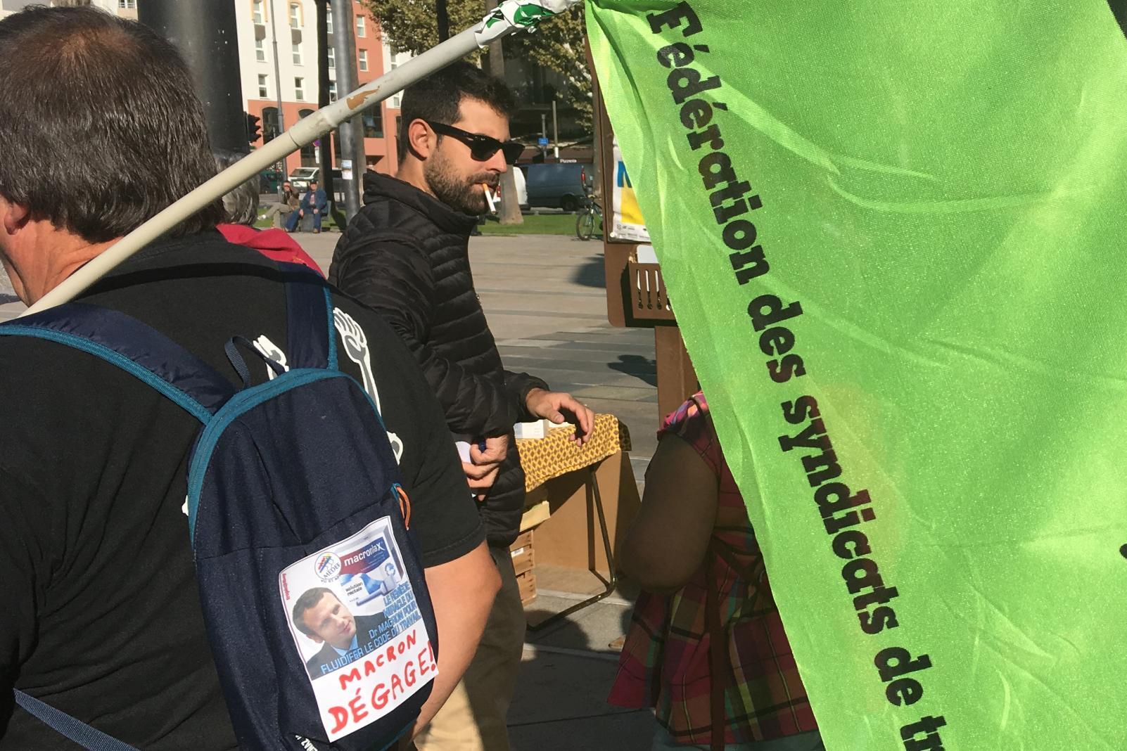 Walk out: striking rail workers in the southern city of Perpignan during a previous stoppage