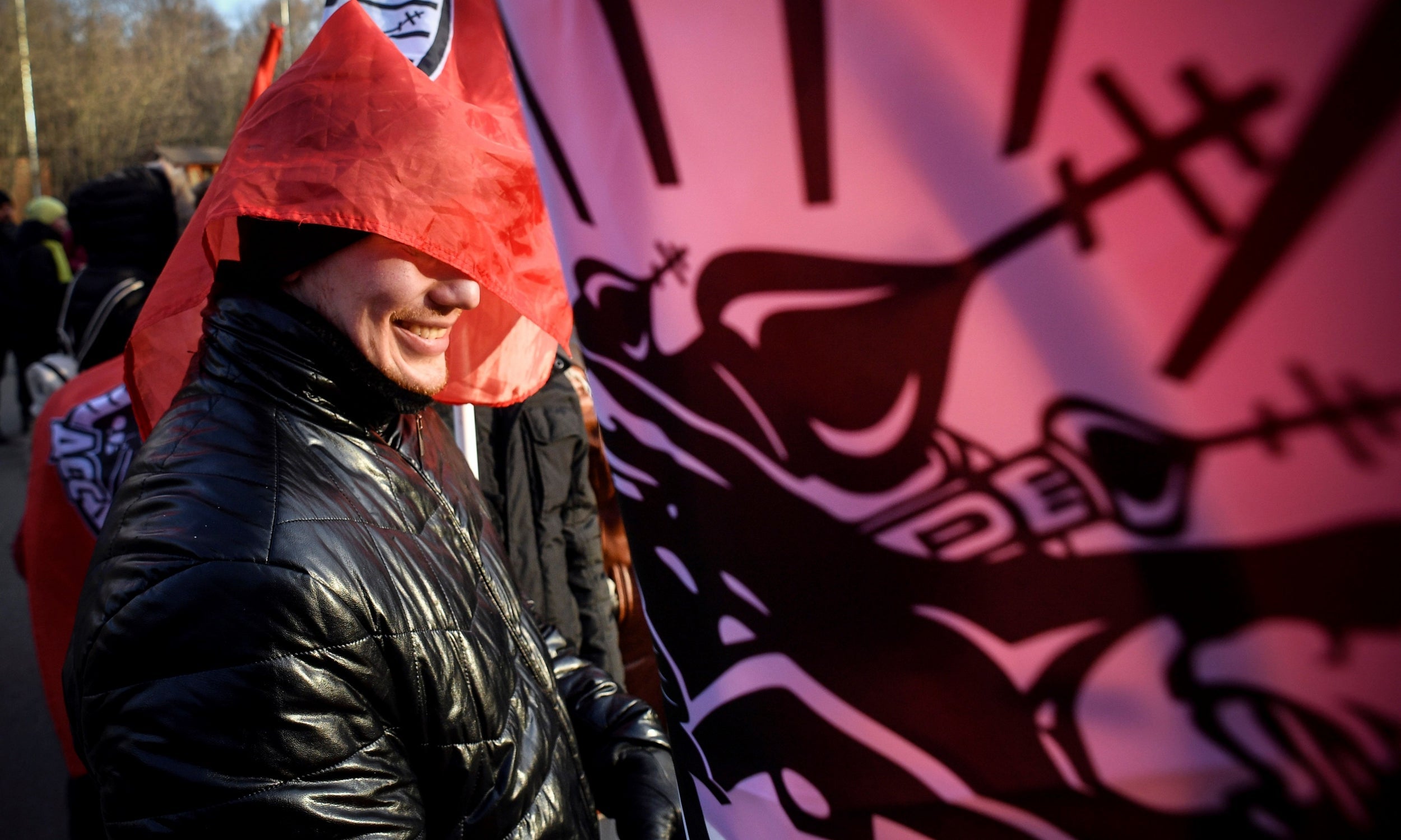 Russian activists from conservative organisations attend a rally in Moscow against a Russian domestic violence bill on 23 November