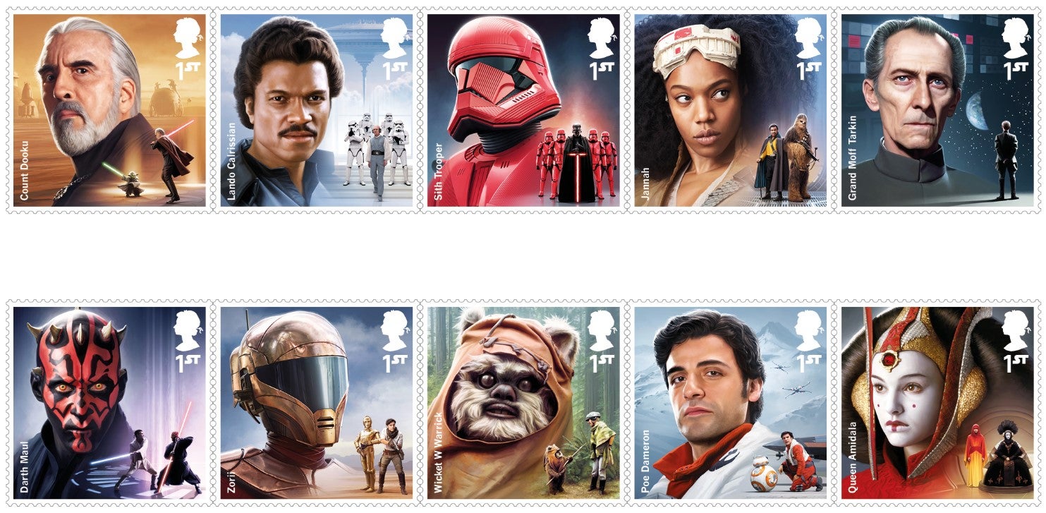 The 10 character stamps in full (Royal Mail )