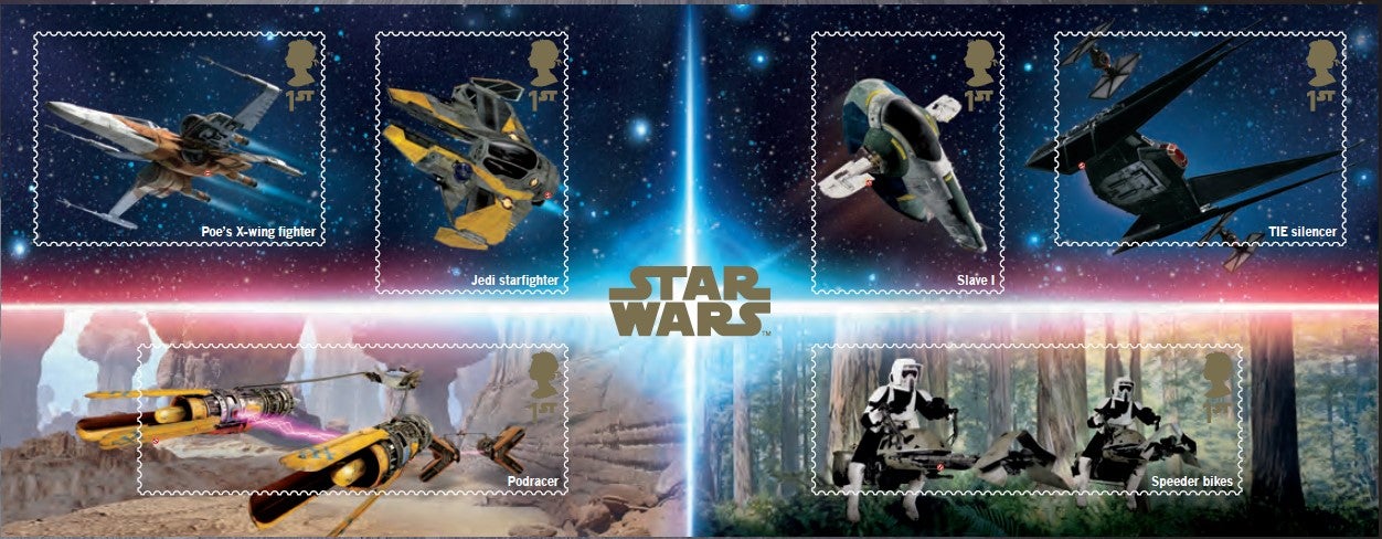 The six-stamp collection of Star Wars vehicles (Royal Mail )