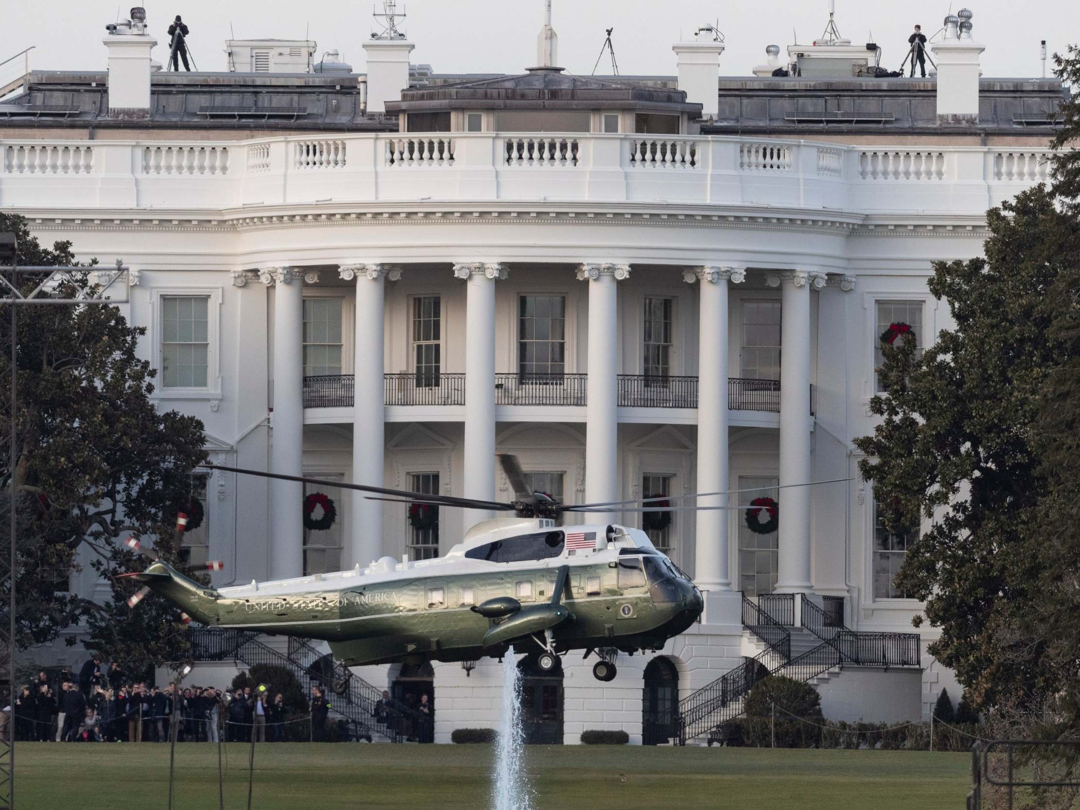 Marine One, with President Donald Trump aboard, lifts off from the the South Lawn of the White House, Tuesday