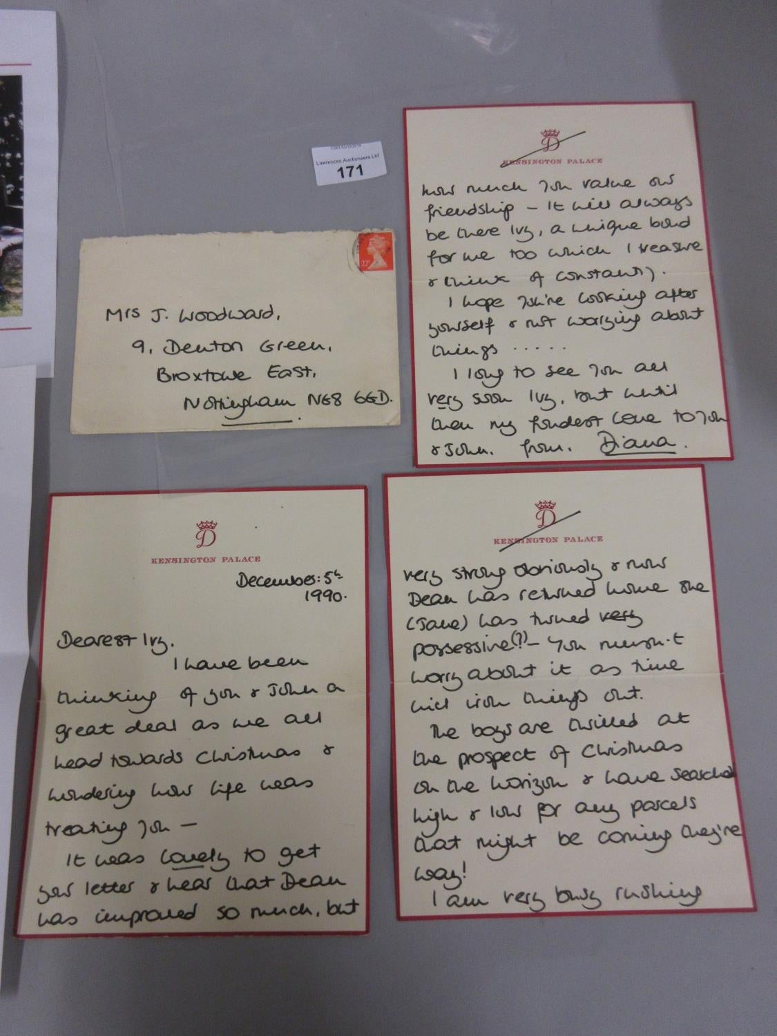 Letter sent from late Princess Diana to Ivy Woodward