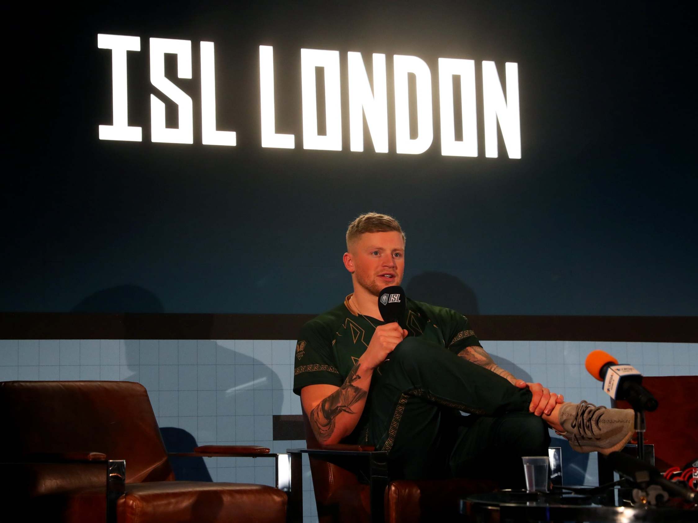 Peaty speaks to the media at the event in London