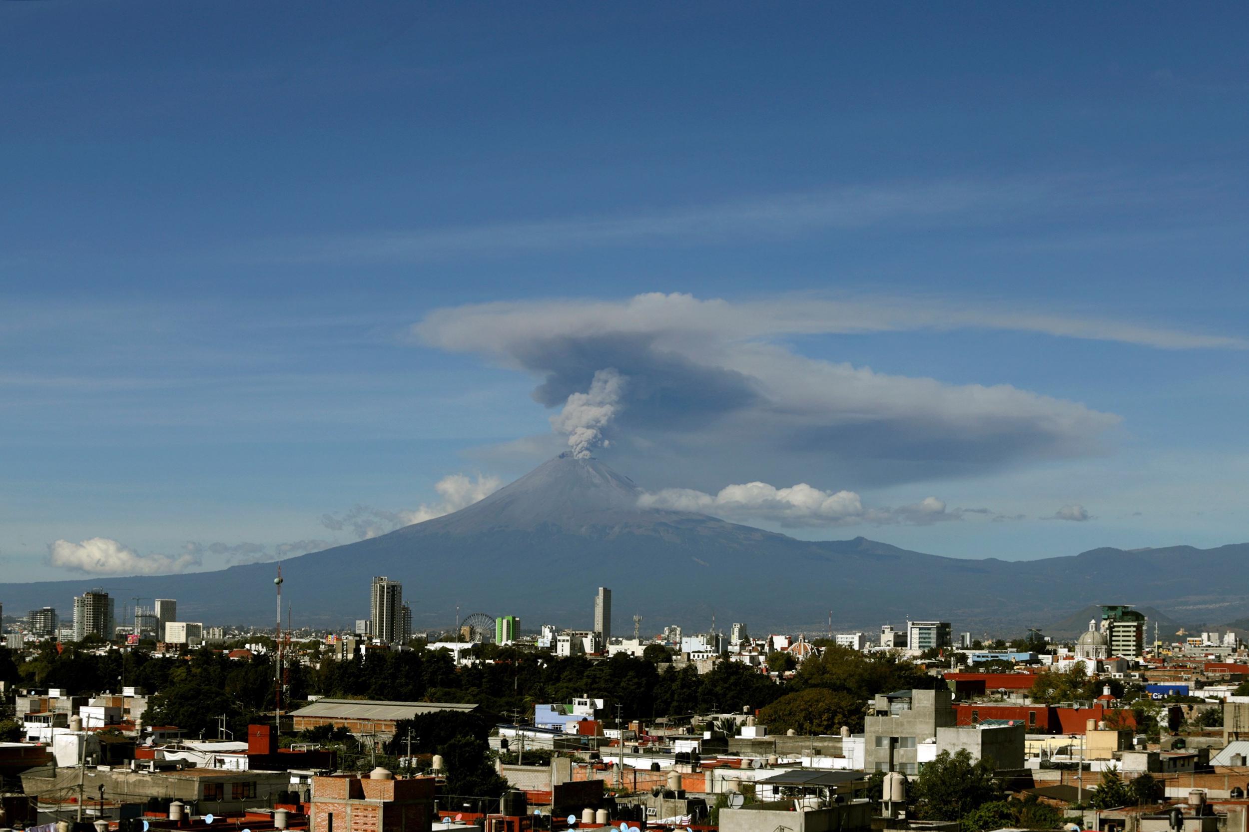 The Popocatepetl volcano, as seen from the Mexican city of Puebla