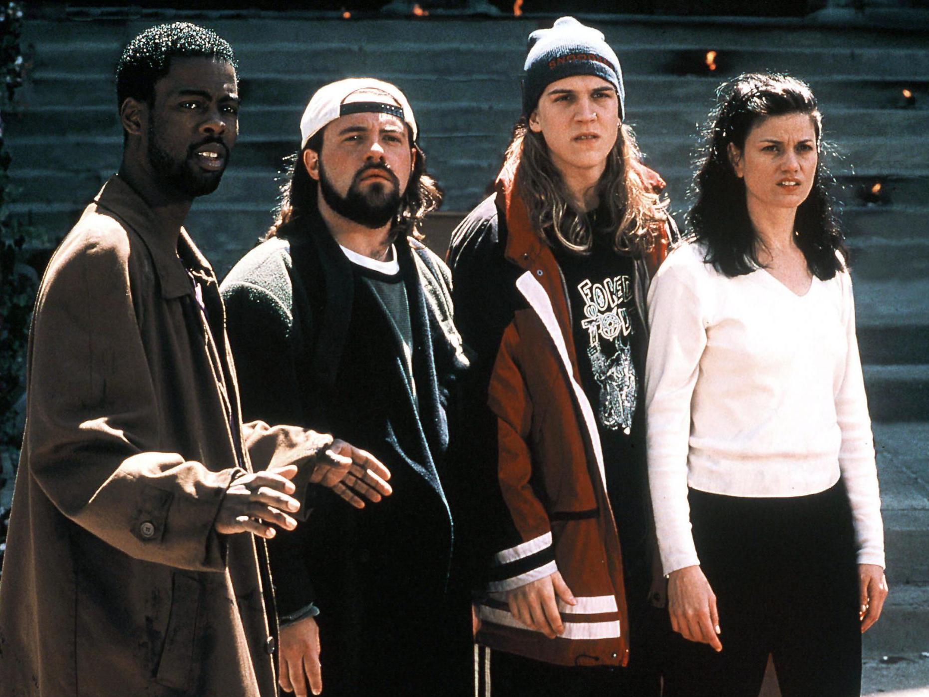 Chris Rock, Kevin Smith, Jason Mewes and Linda Fiorentino in ‘Dogma’ (Rex)