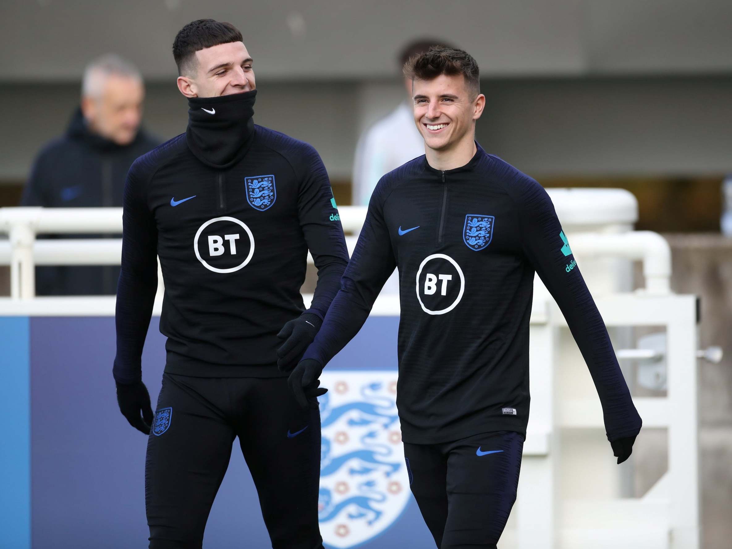 Rice and Mount joke during England training together