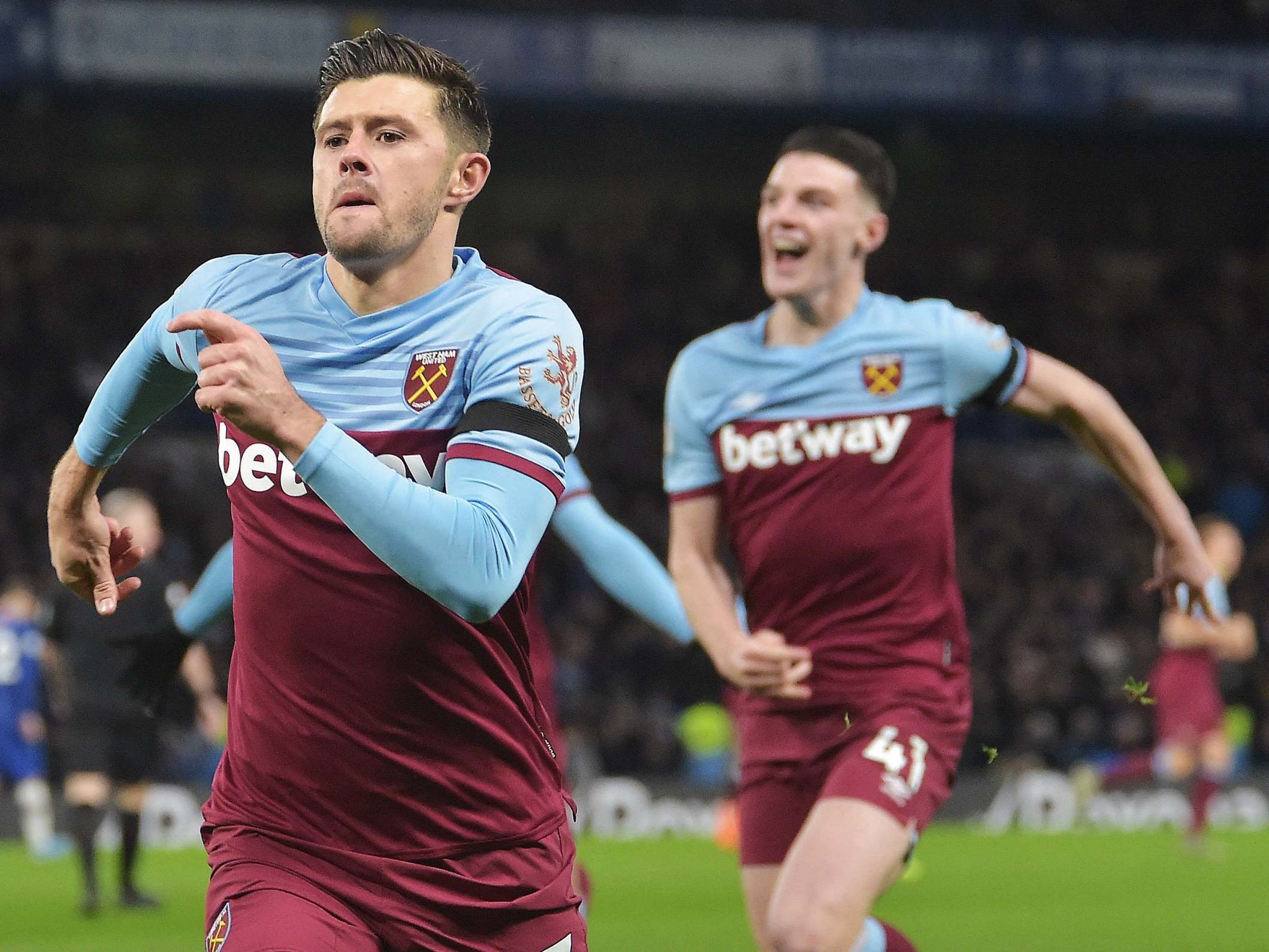 Aaron Cresswell celebrates after scoring West Ham's winning goal