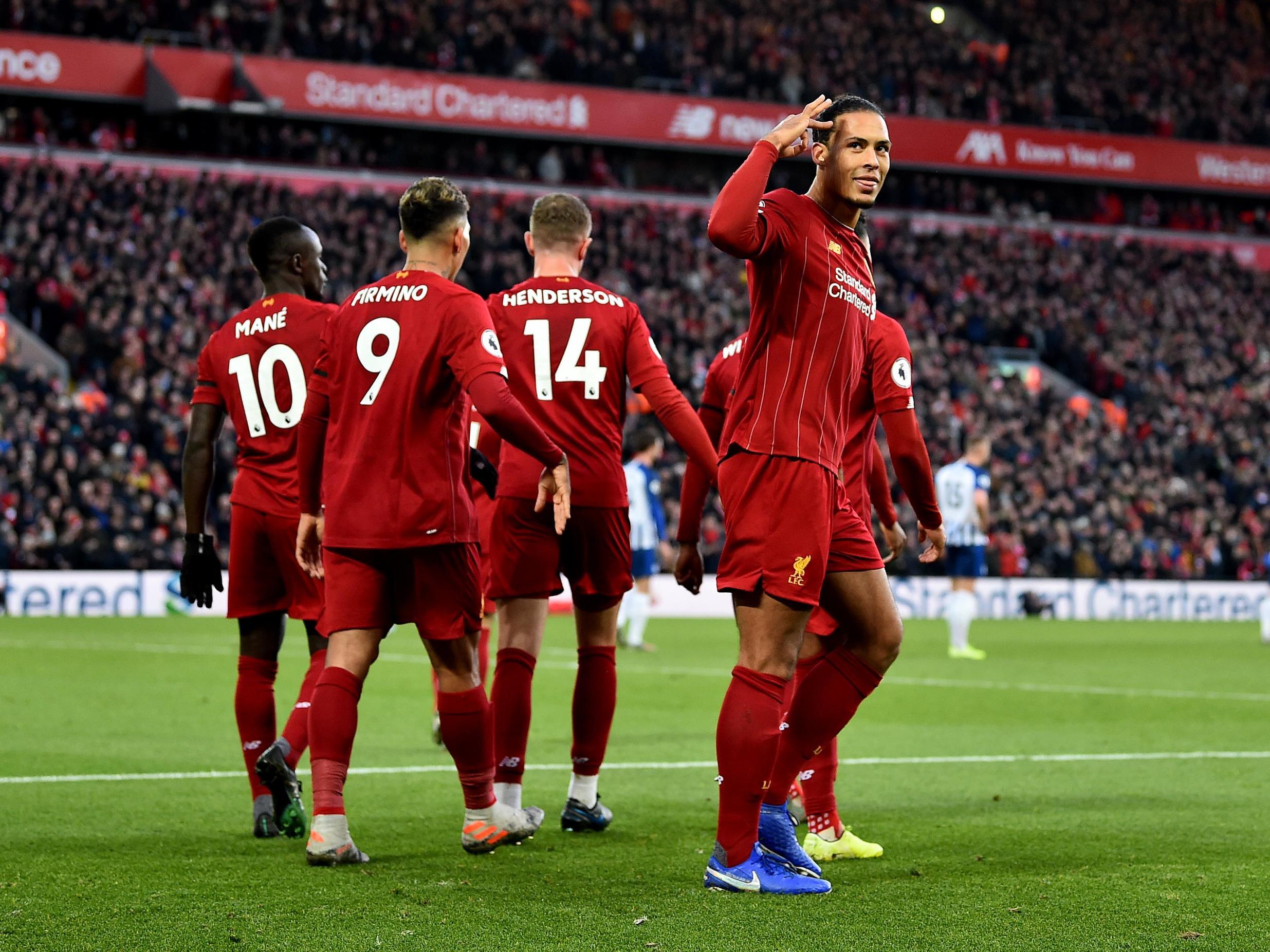 Virgil van Dijk scores against Brighton at Anfield