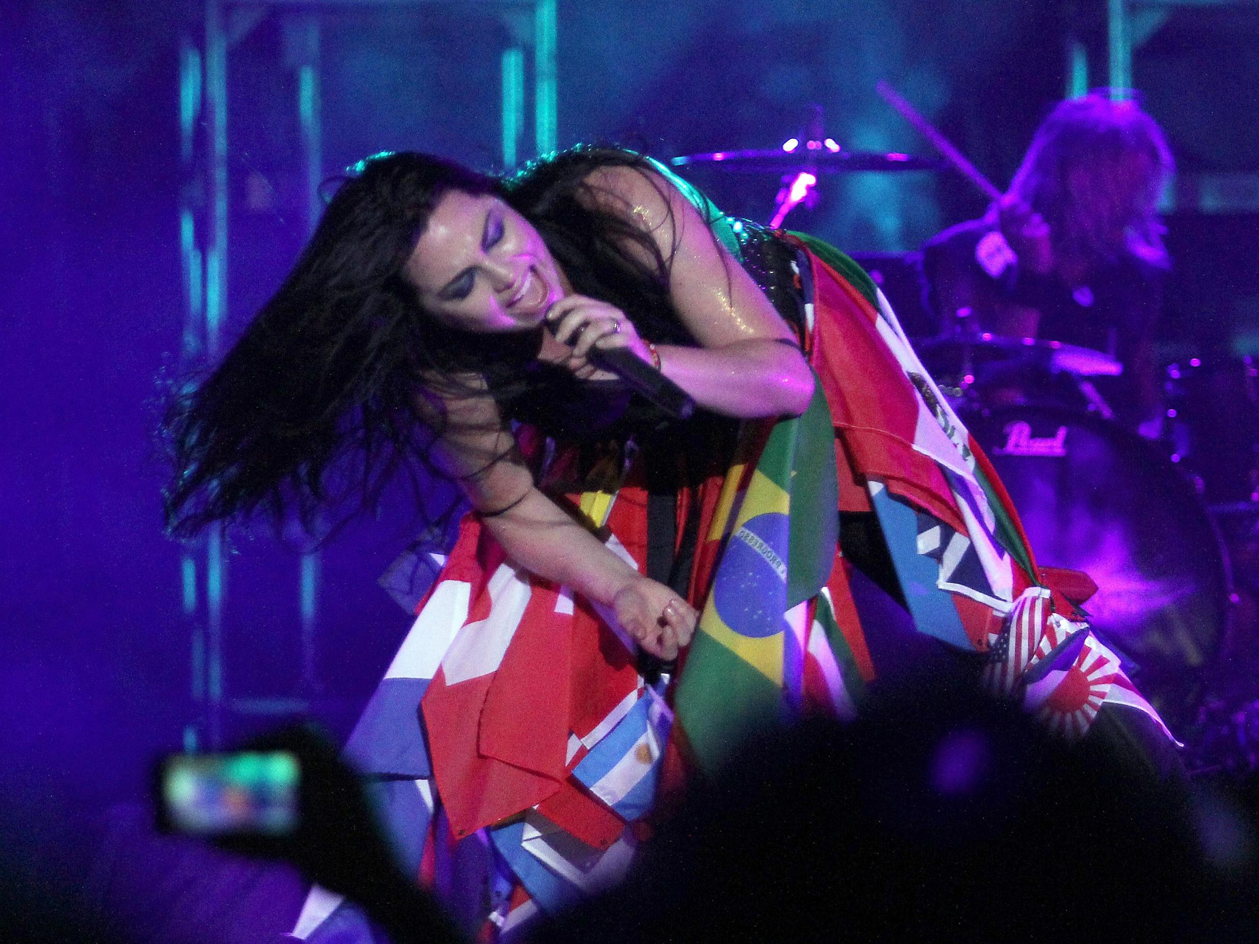 Evanescence's Amy Lee performs during a concert in Asuncion