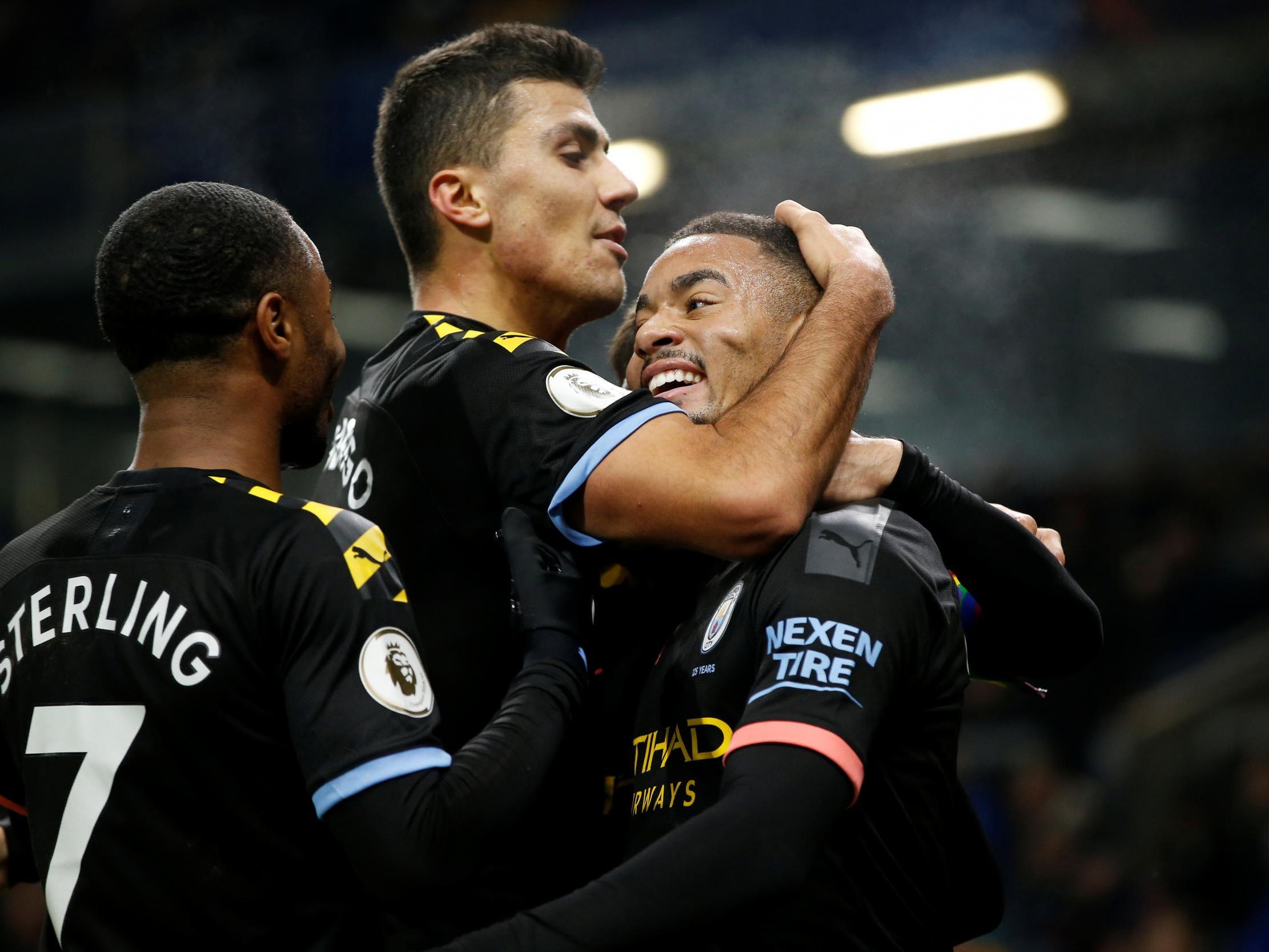 Gabriel Jesus celebrates his second goal of the evening