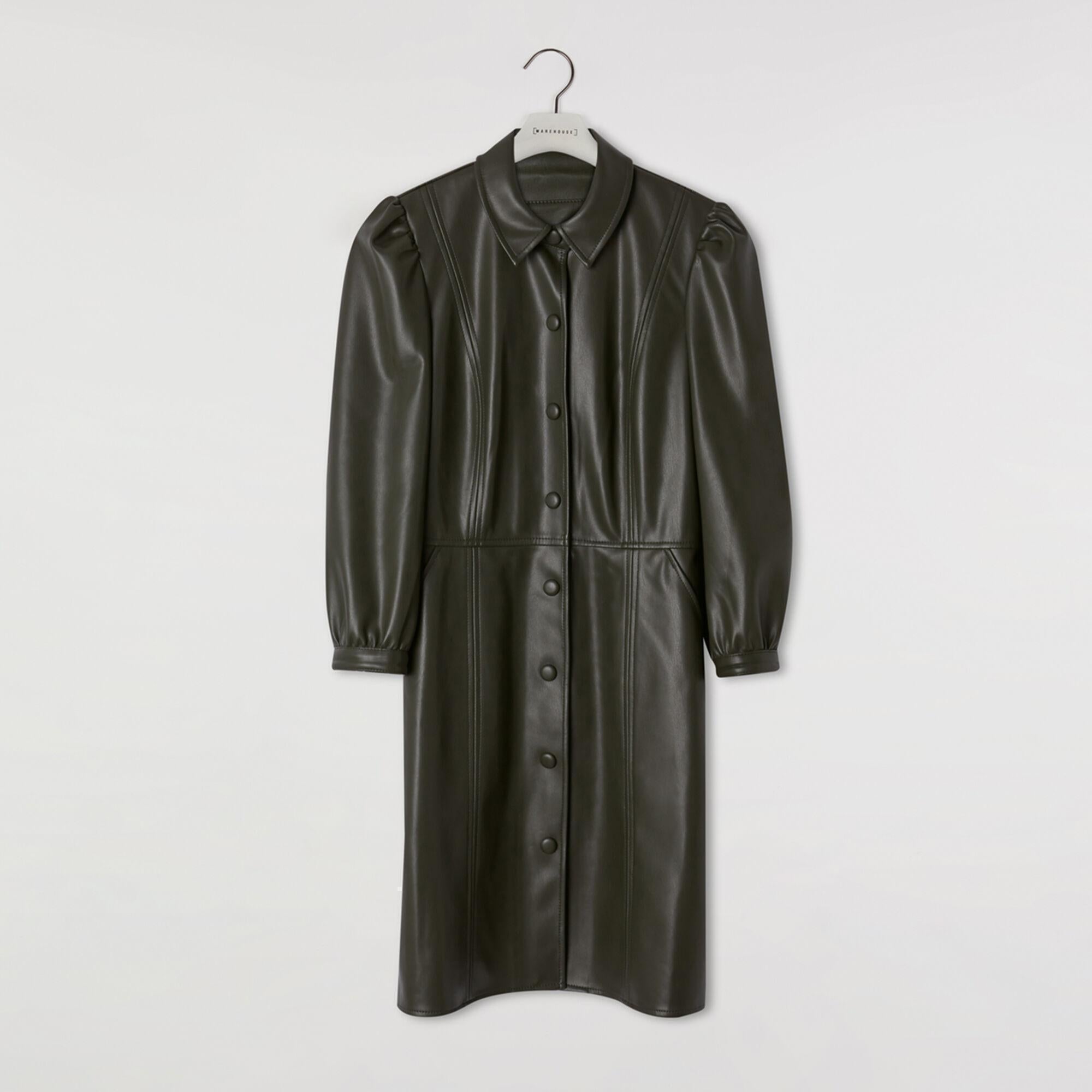 Faux Leather Mini Shirt Dress, £59, <a href="https://www.warehouse.co.uk/gb/just-arrived/all/faux-leather-mini-shirt-dress/036219.html?cgid=new-in-all&amp;dwvar_036219_color=28" target="_blank" rel="nofollow" class="body-gallery" data-vars-item-name="GL-9260426-https://www.warehouse.co.uk/gb/just-arrived/all/faux-leather-mini-shirt-dress/036219.html?cgid=new-in-all&amp;dwvar_036219_color=28" data-vars-event-id="c6">Warehouse</a>