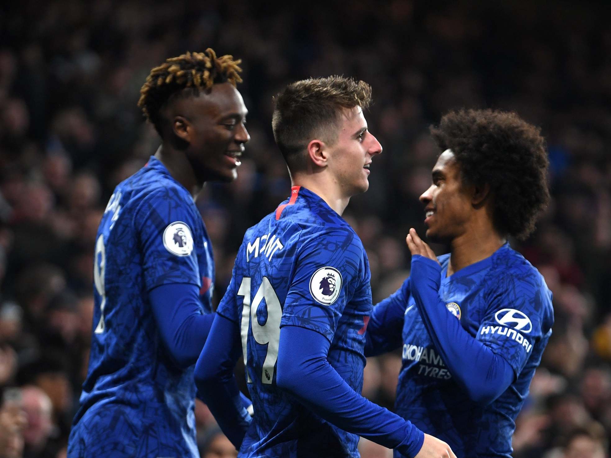 Chelsea celebrate after Mason Mount scores the second