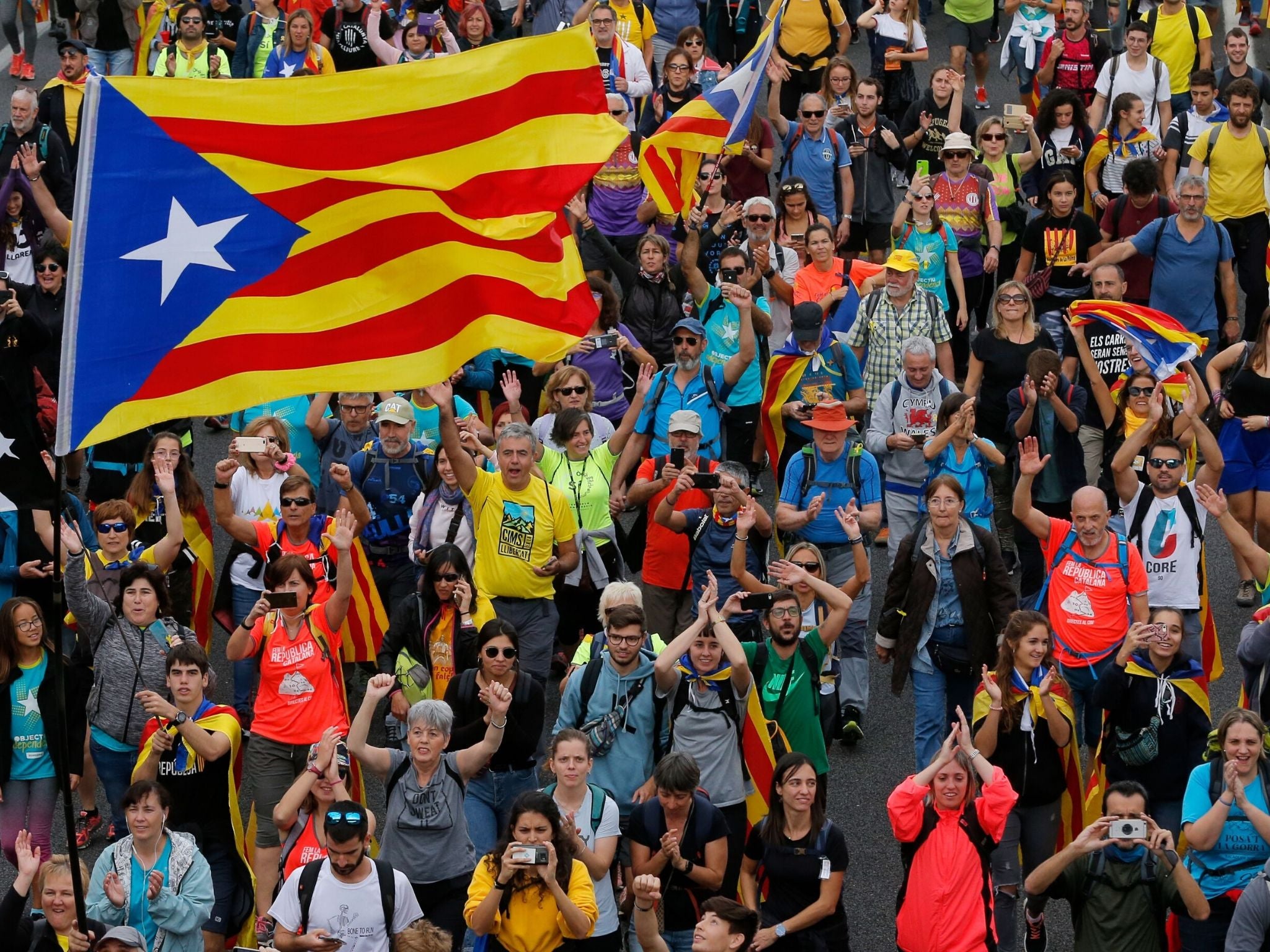 Pro-Catalan independence protesters march in Sant Vicenc dels Horts