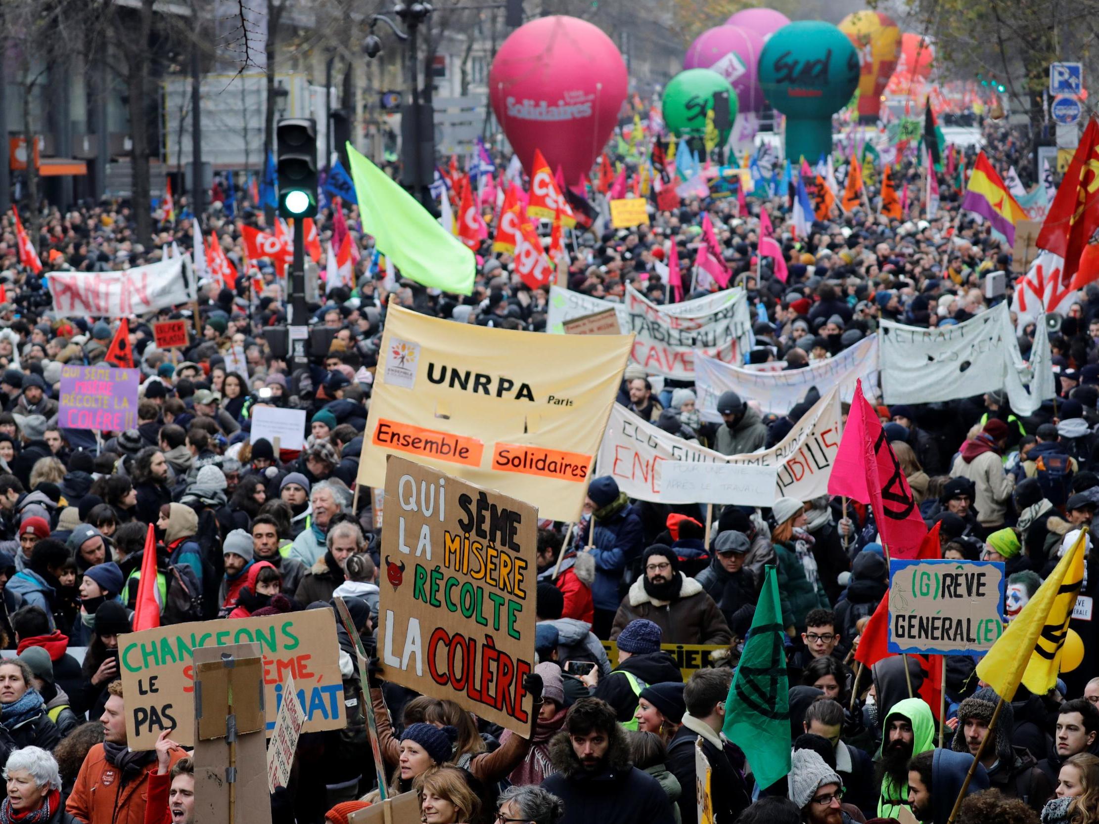 Trains are cancelled and schools are closed as french cities grind to a halt