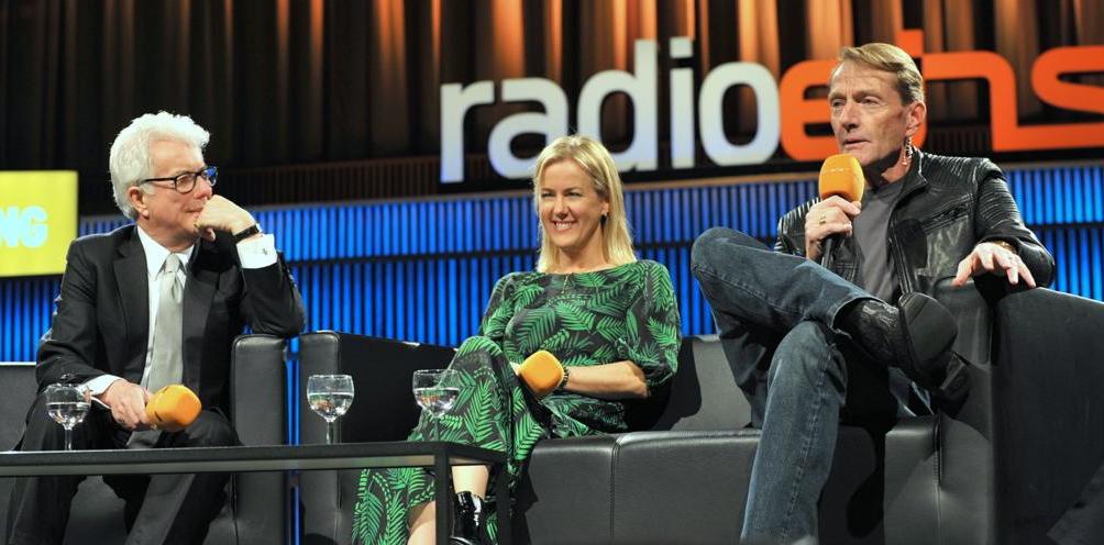 Follett, Moyes and Child speaking at an event in Berlin