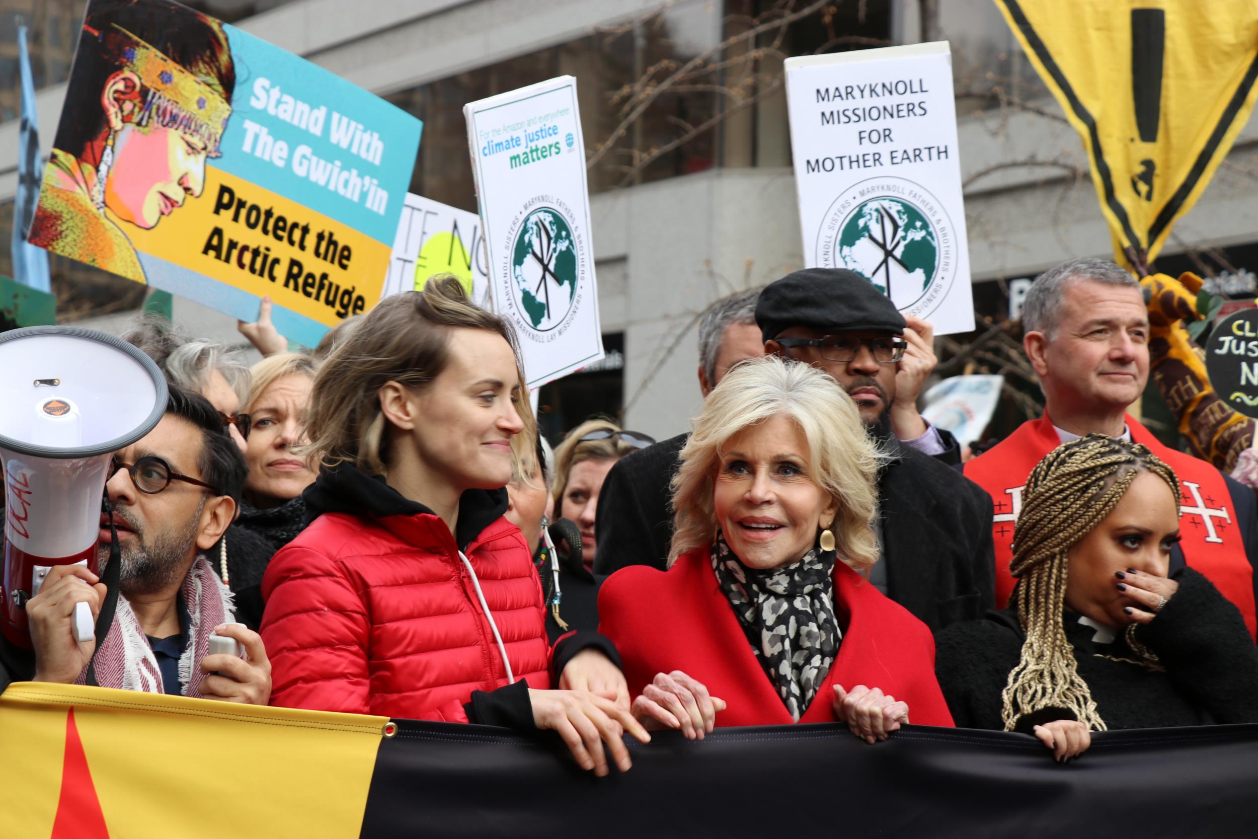 Actors Taylor Schilling and Jane Fonda joined the march