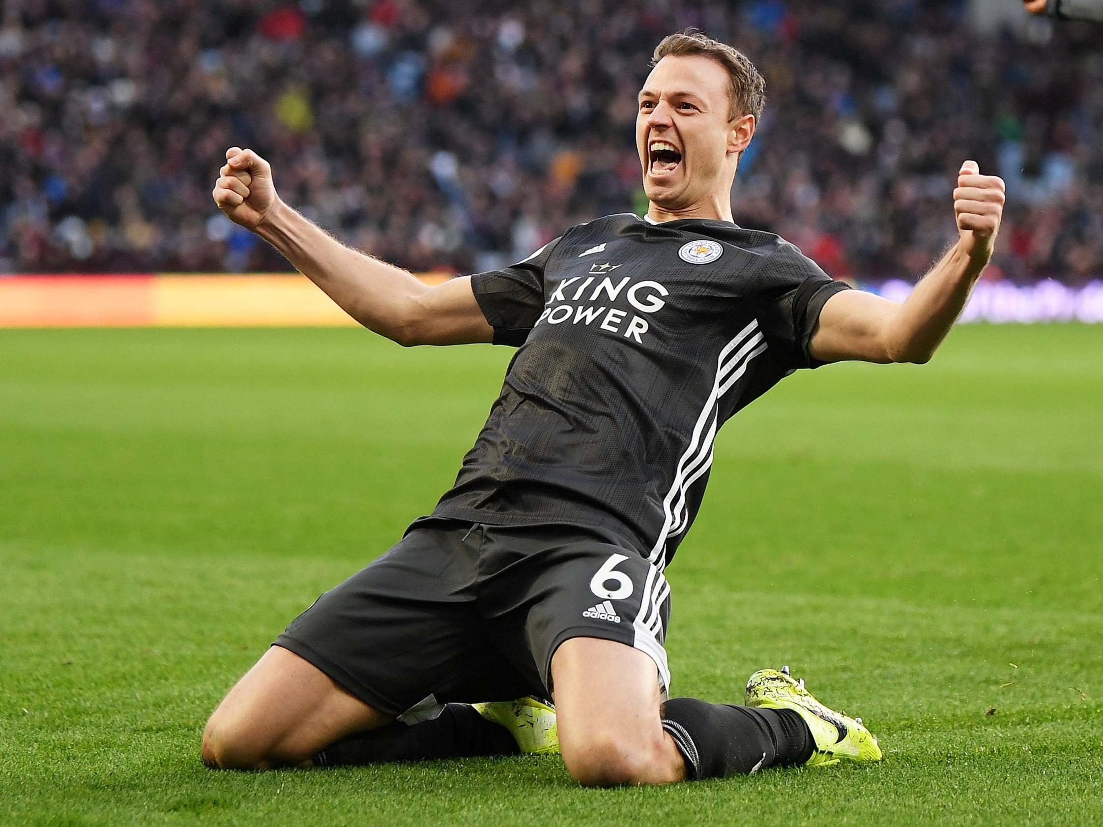 Jonny Evans of Leicester City celebrates