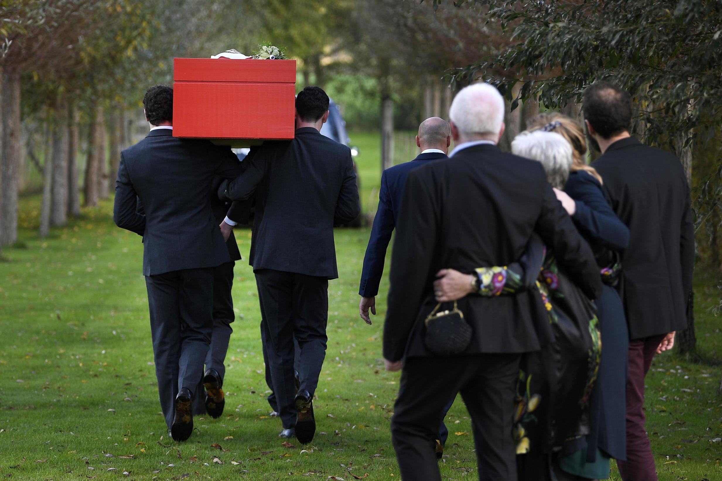 The athlete’s coffin is carried at her funeral. Vervoort died age 40 (BELGA MAG/AFP/Getty)