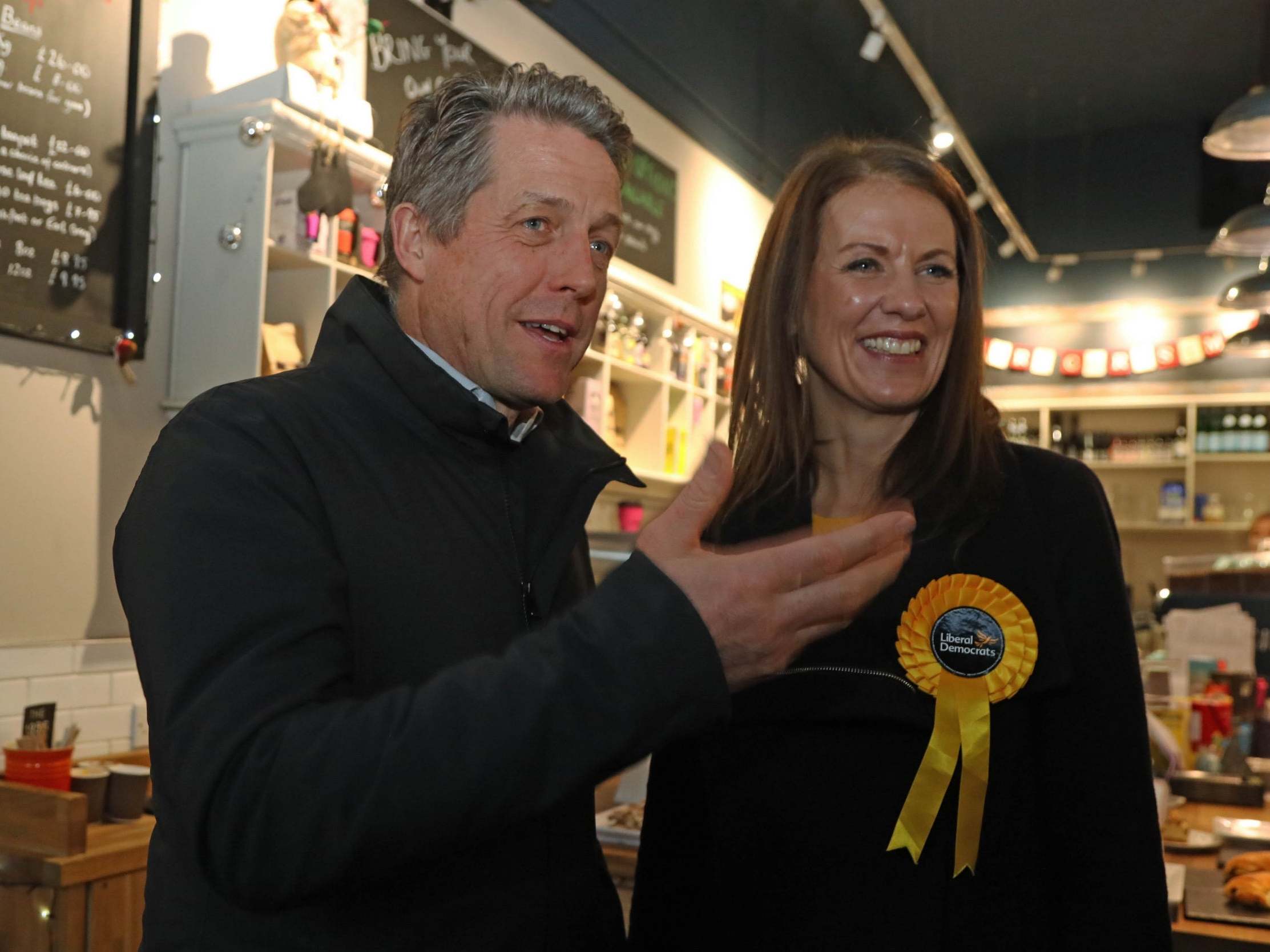 Hugh Grant lends his support to Harding in Walton-on-Thames over the weekend